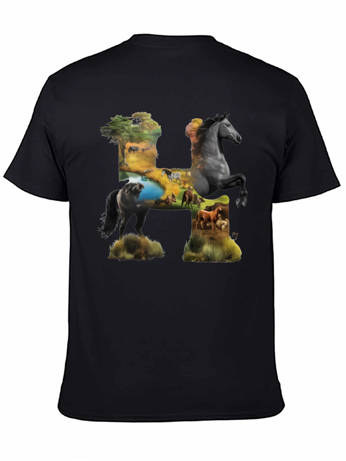 Wild Horse H Graphic Print Black T-Shirt