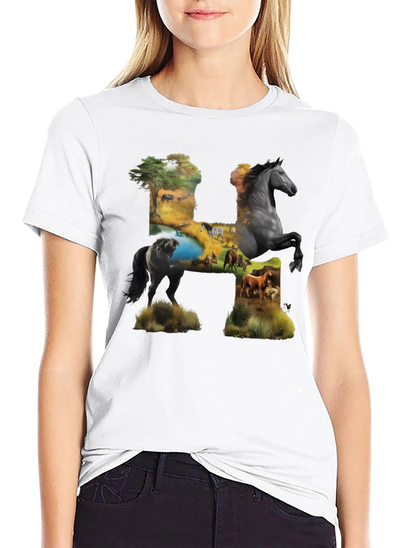 Wild Horse H Graphic Print Black T-Shirt
