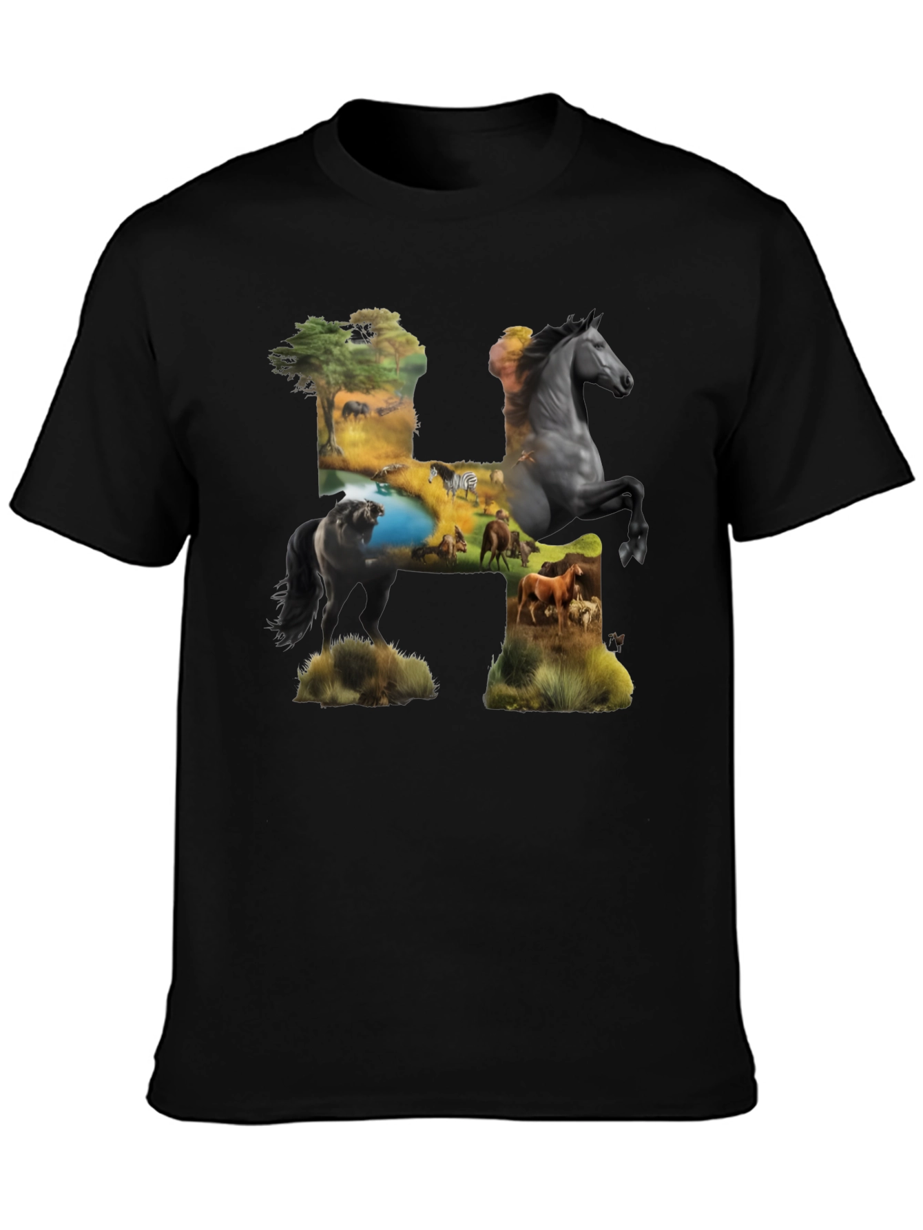 Wild Horse H Graphic Print Black T-Shirt
