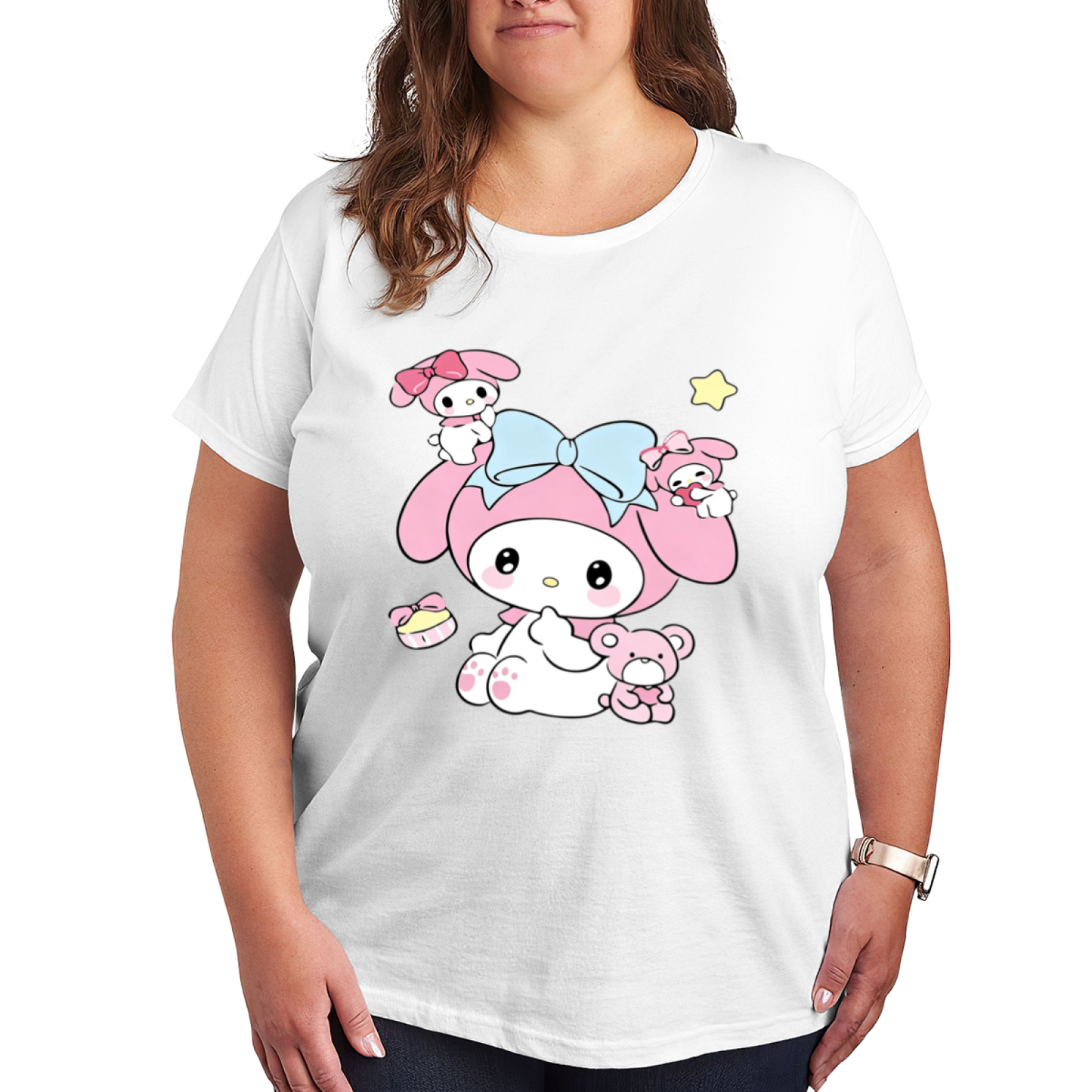 Dreamy My Melody With Little Friends Plus?Size Women White Tee