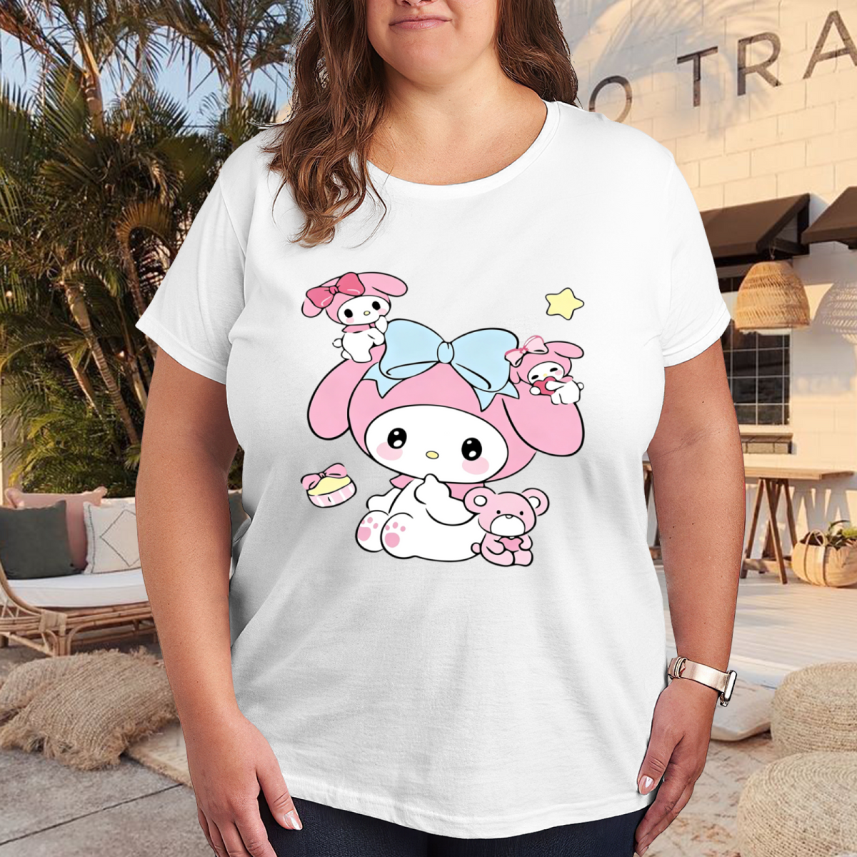 Dreamy My Melody With Little Friends Plus?Size Women White Tee