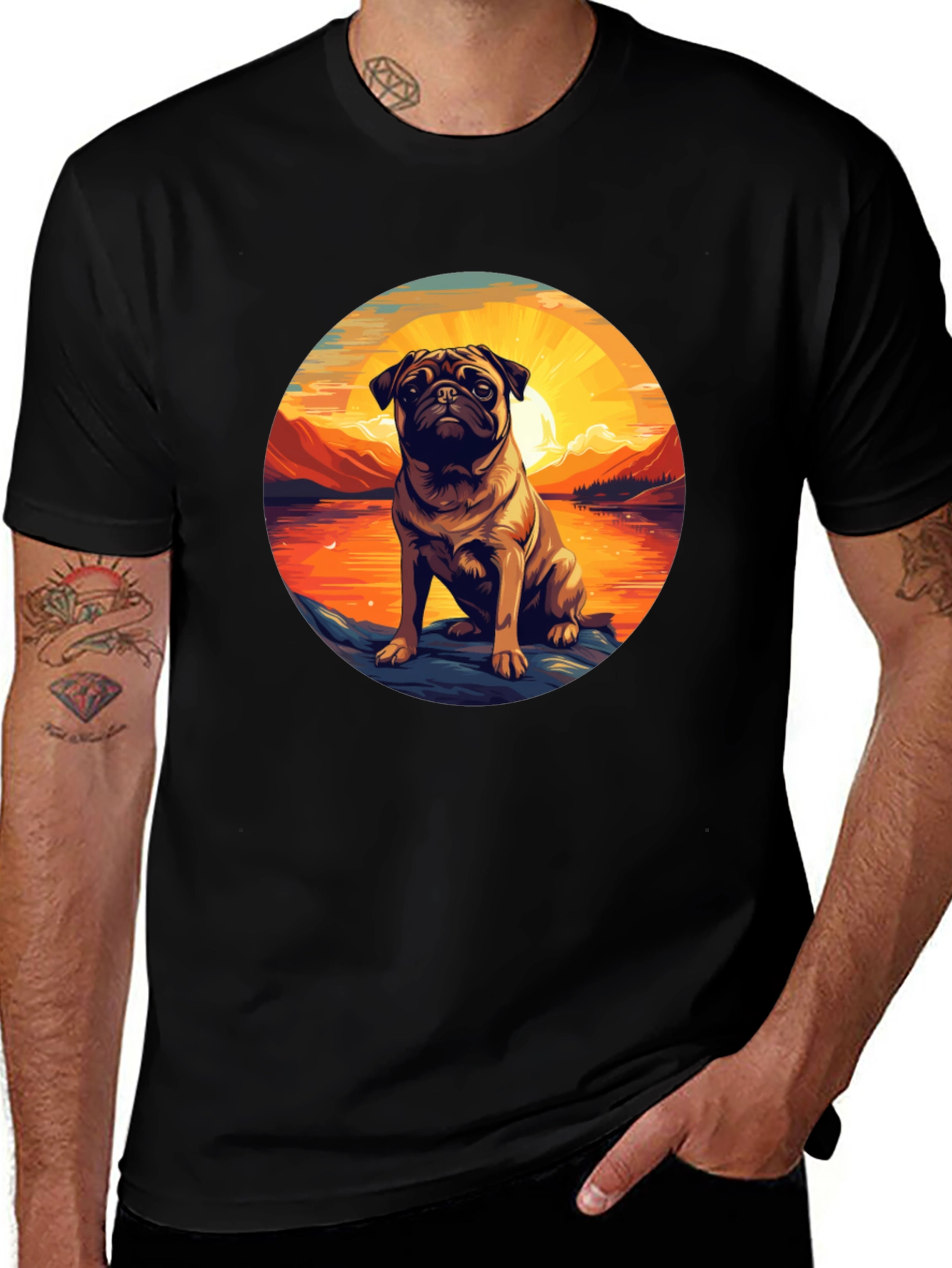 Pug Sunset Graphic T-Shirt