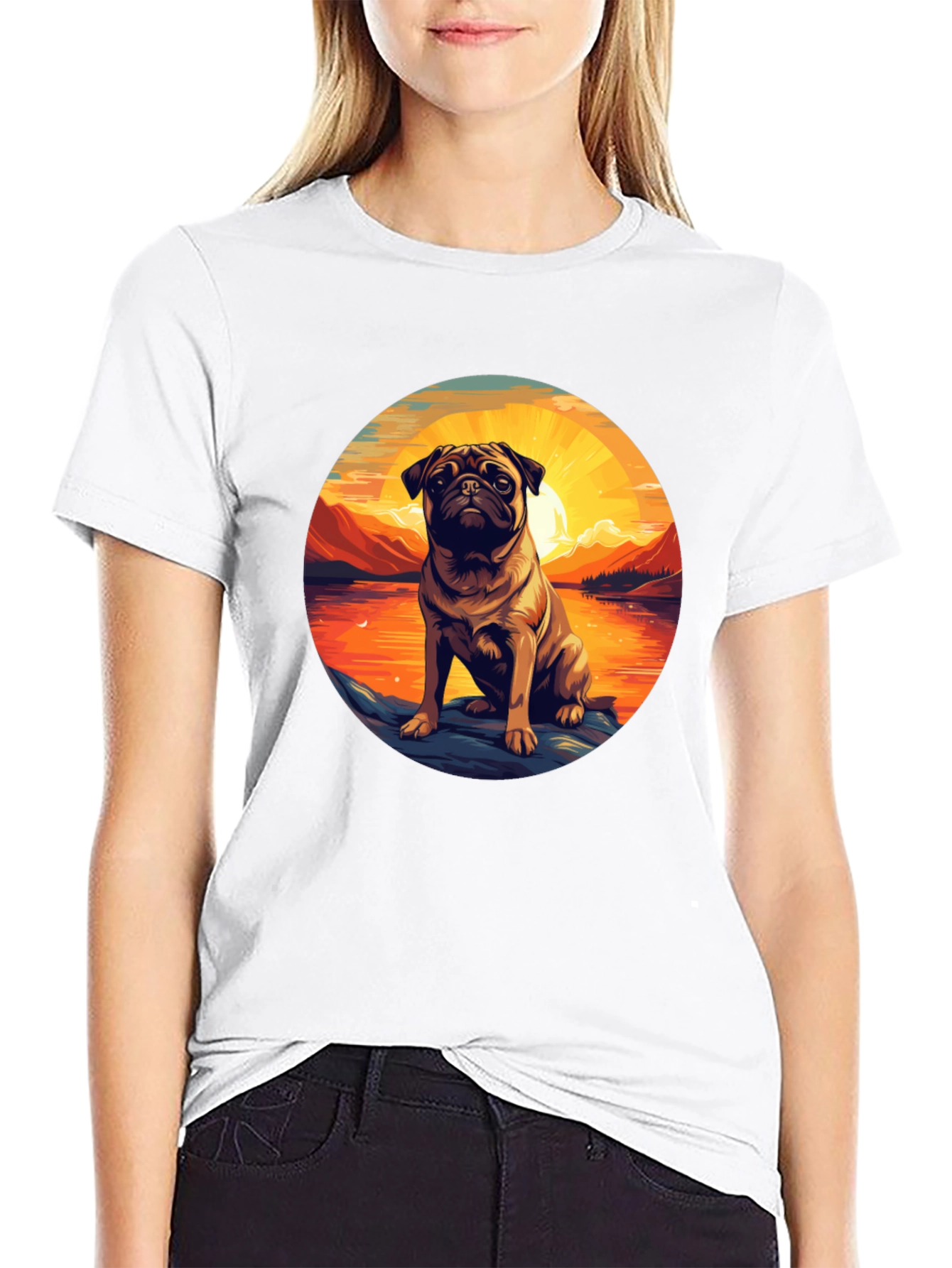 Pug Sunset Graphic T-Shirt