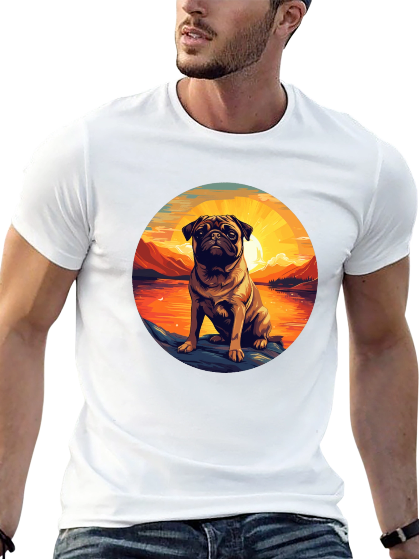 Pug Sunset Graphic T-Shirt