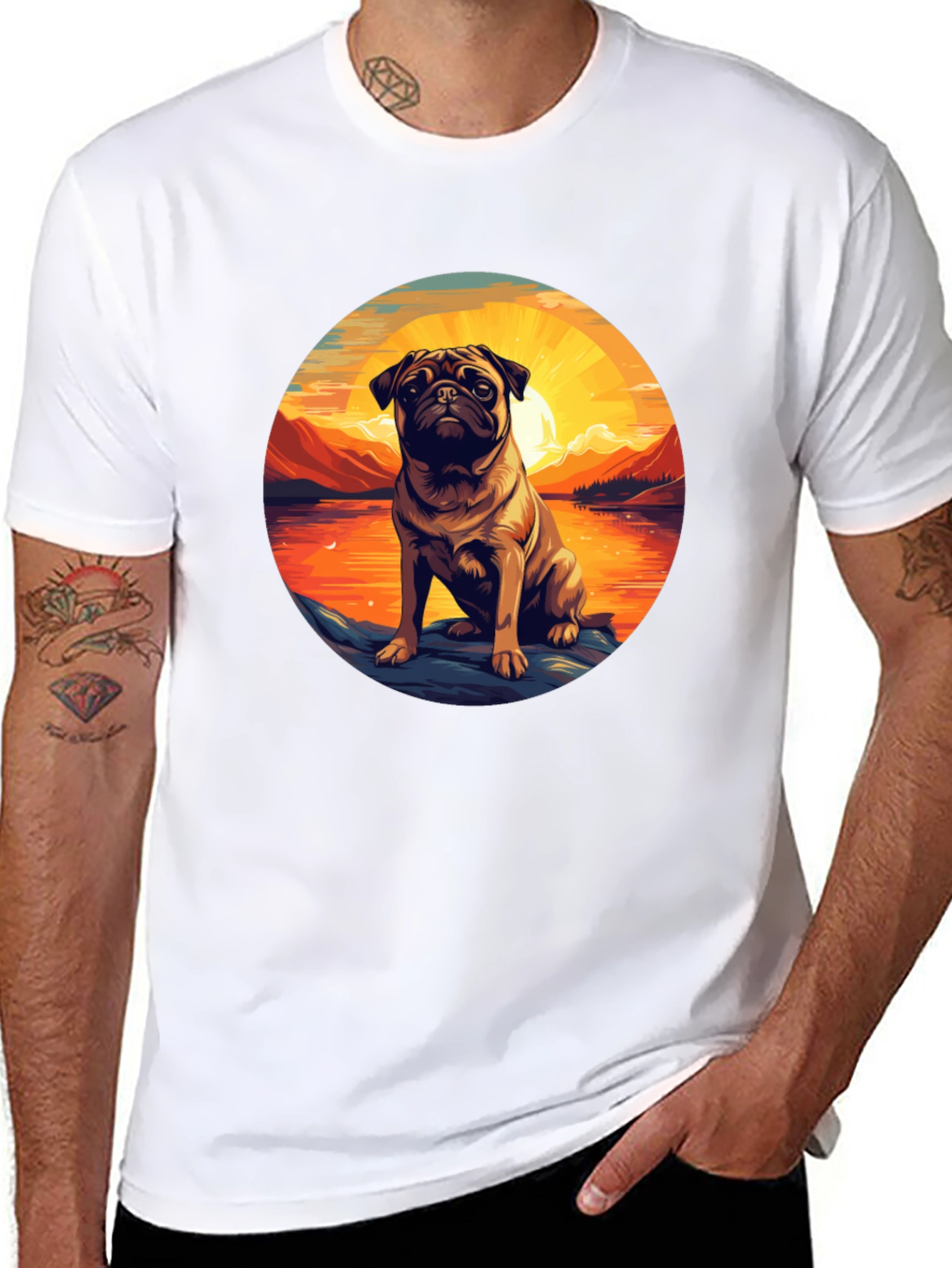 Pug Sunset Graphic T-Shirt