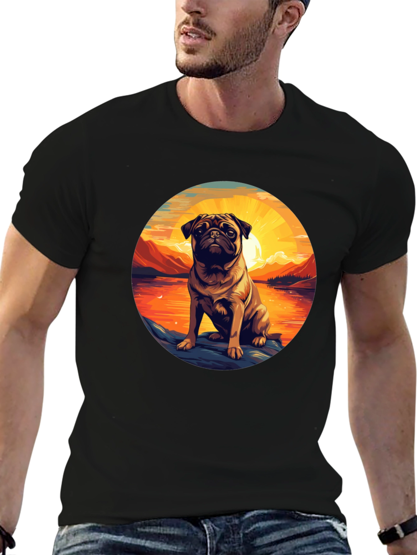 Pug Sunset Graphic T-Shirt