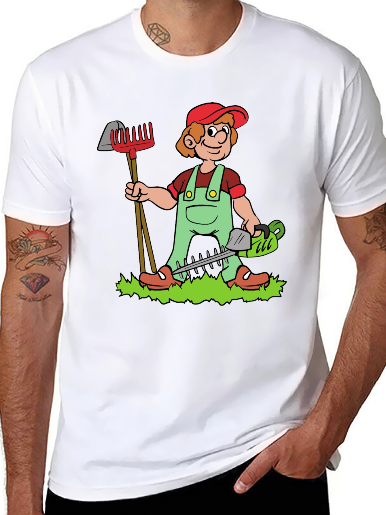 Gardener Cartoon Black T-Shirt