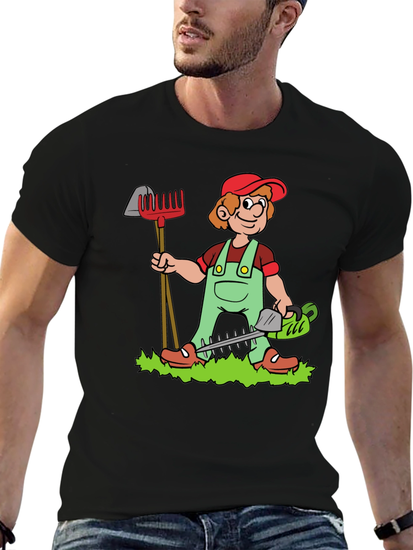 Gardener Cartoon Black T-Shirt