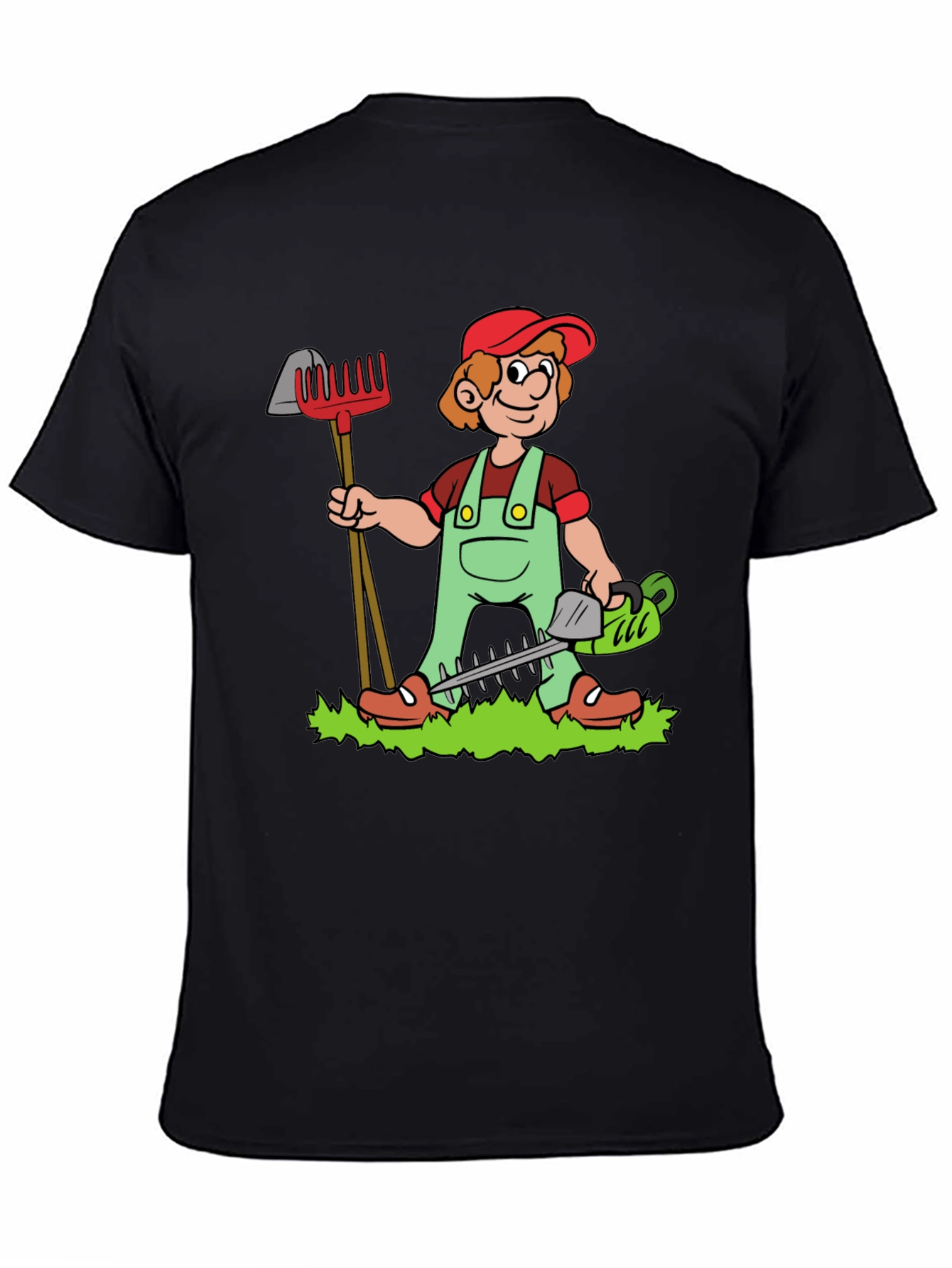Gardener Cartoon Black T-Shirt