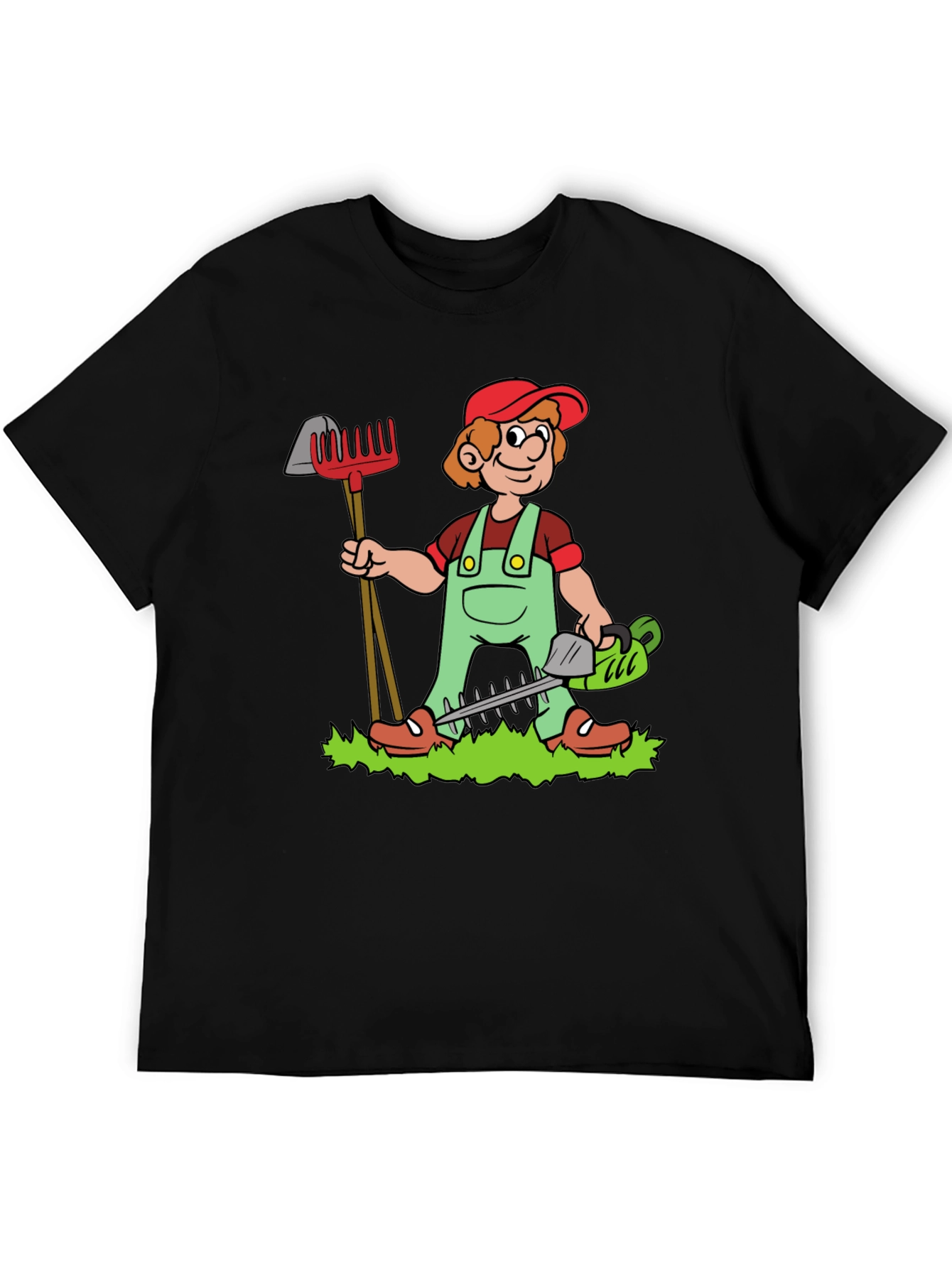 Gardener Cartoon Black T-Shirt