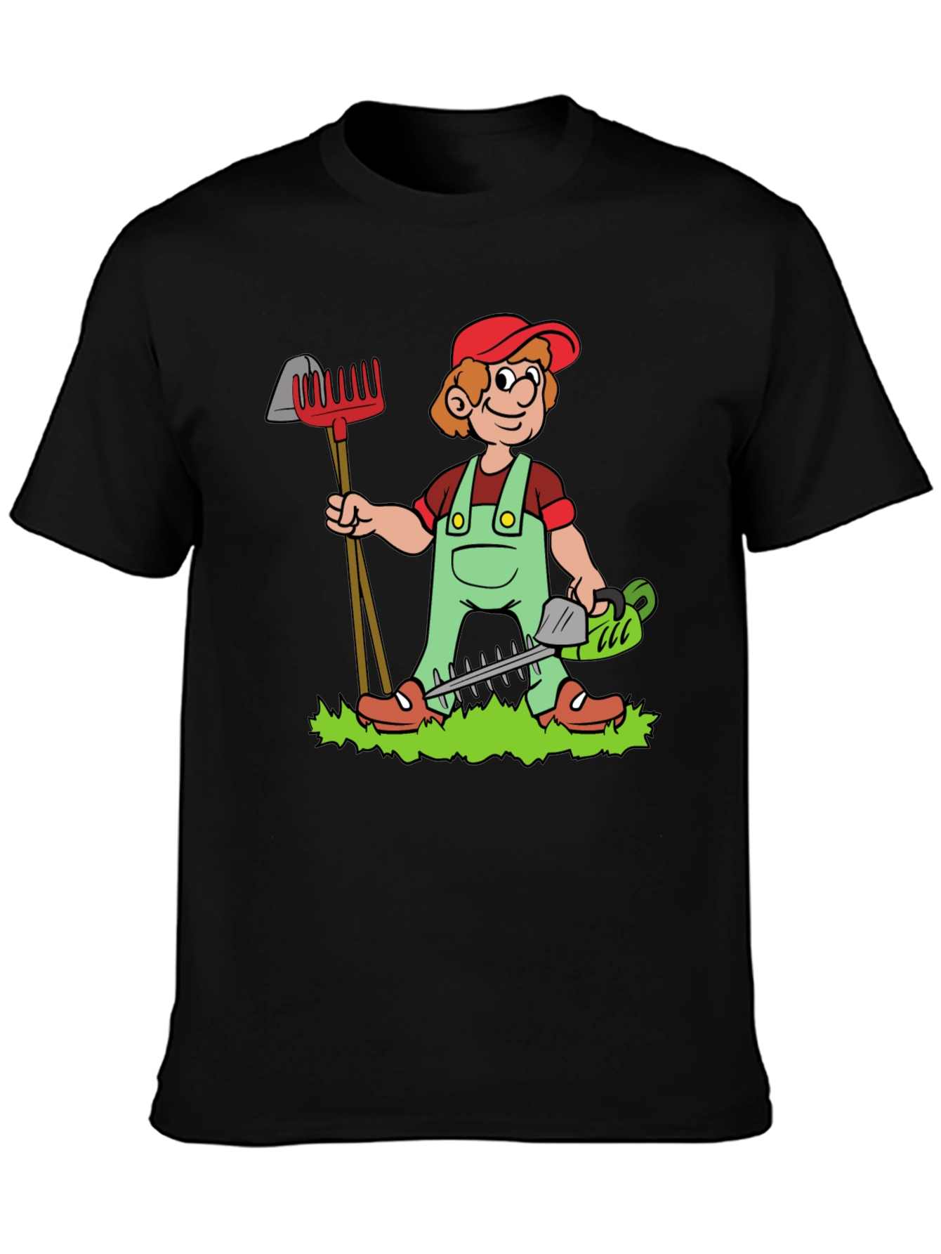 Gardener Cartoon Black T-Shirt