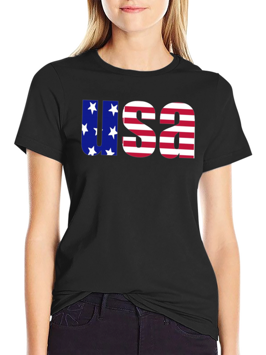 USA Flag Graphic Print Crew Neck T-Shirt