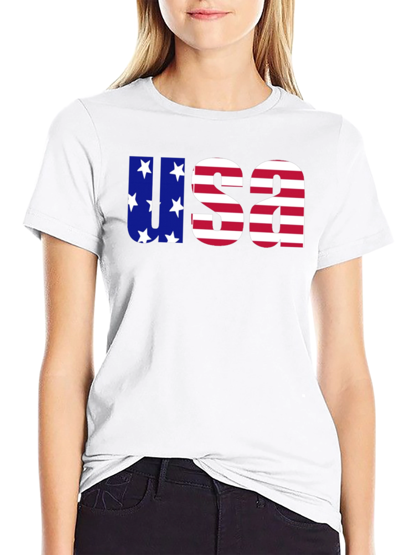 USA Flag Graphic Print Crew Neck T-Shirt