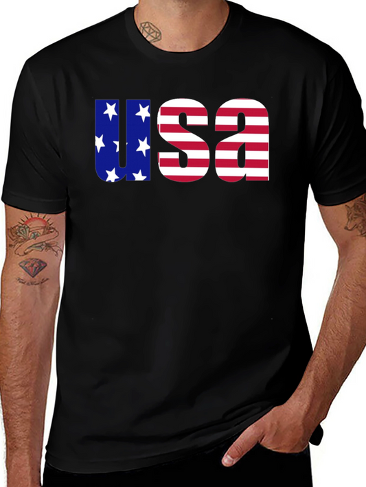 USA Flag Graphic Print Crew Neck T-Shirt
