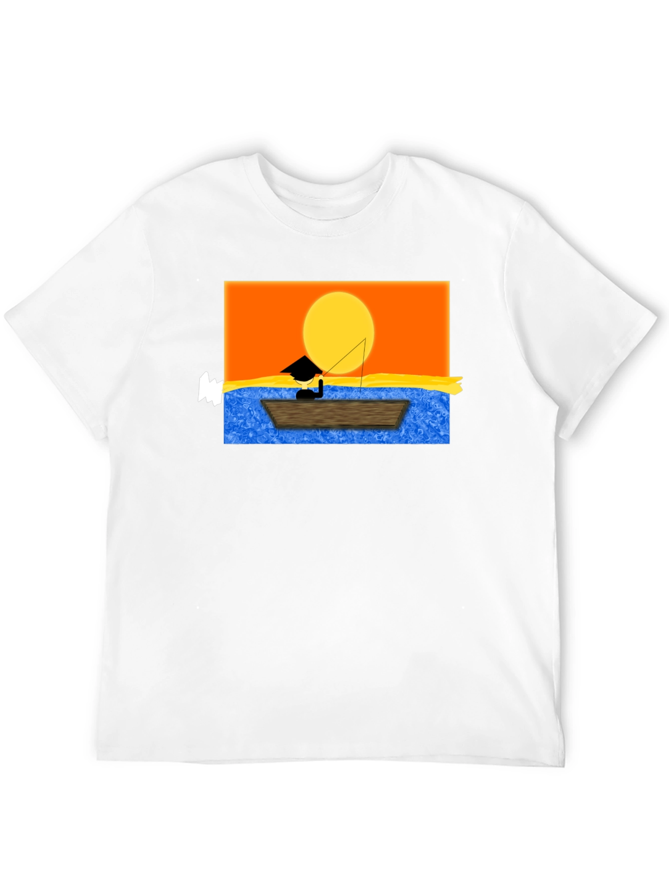 Sunset Fisherman Graphic Tee - Black Cotton Shirt