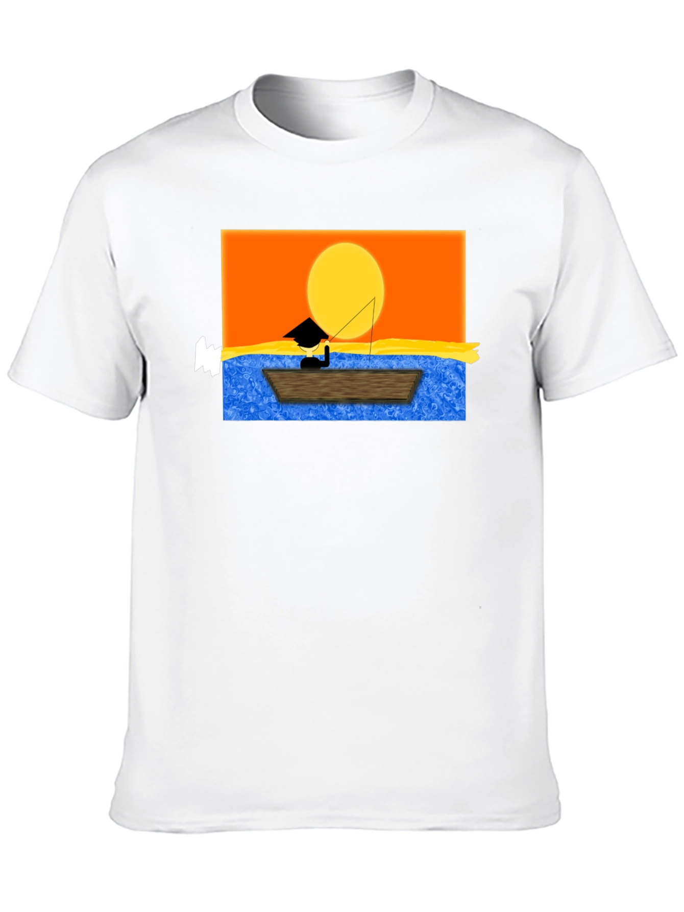 Sunset Fisherman Graphic Tee - Black Cotton Shirt