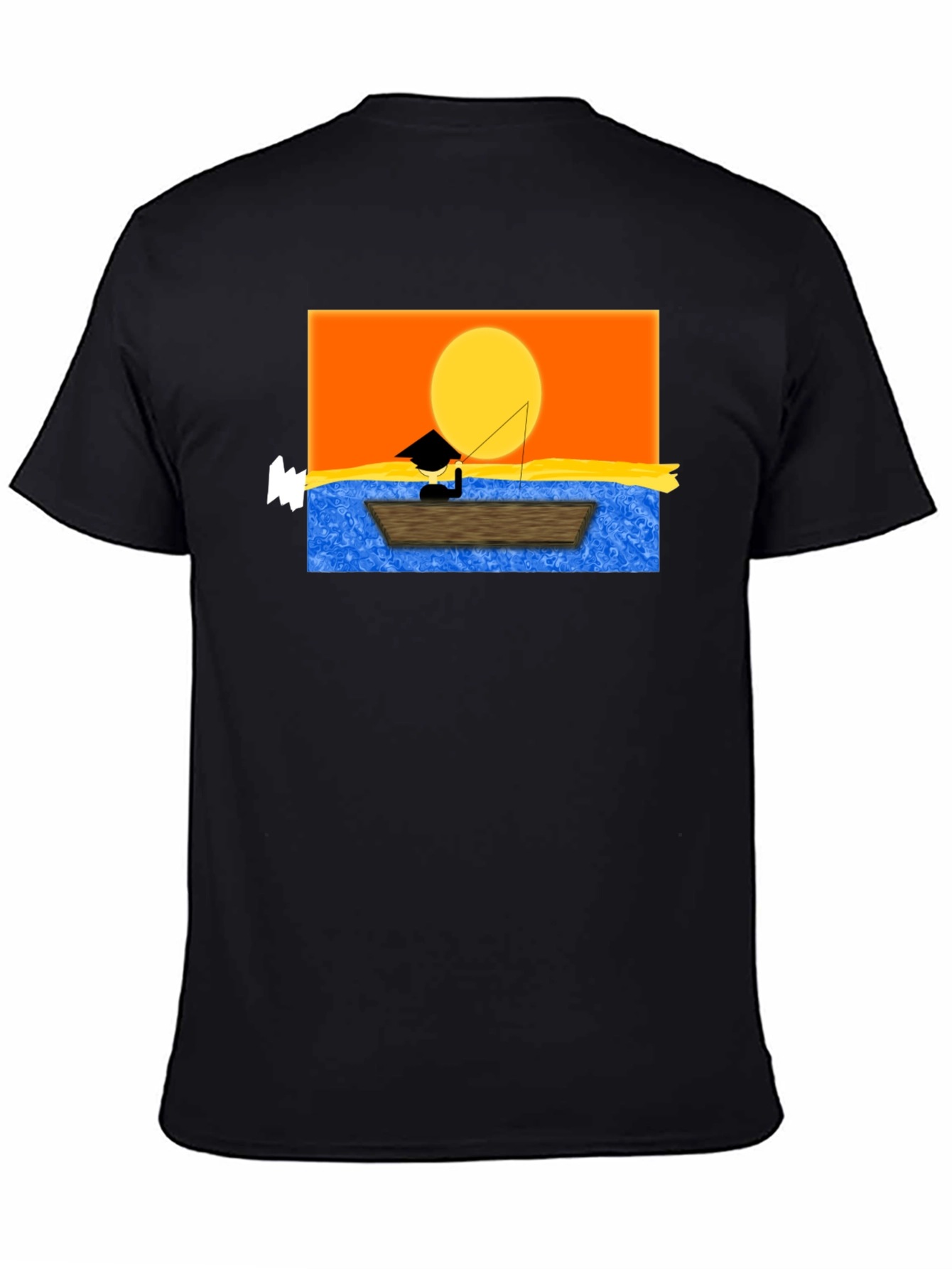 Sunset Fisherman Graphic Tee - Black Cotton Shirt