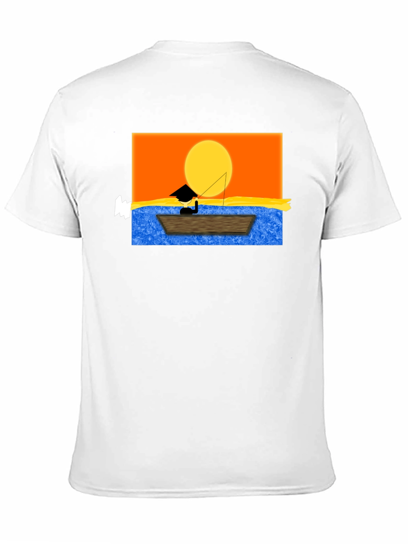Sunset Fisherman Graphic Tee - Black Cotton Shirt