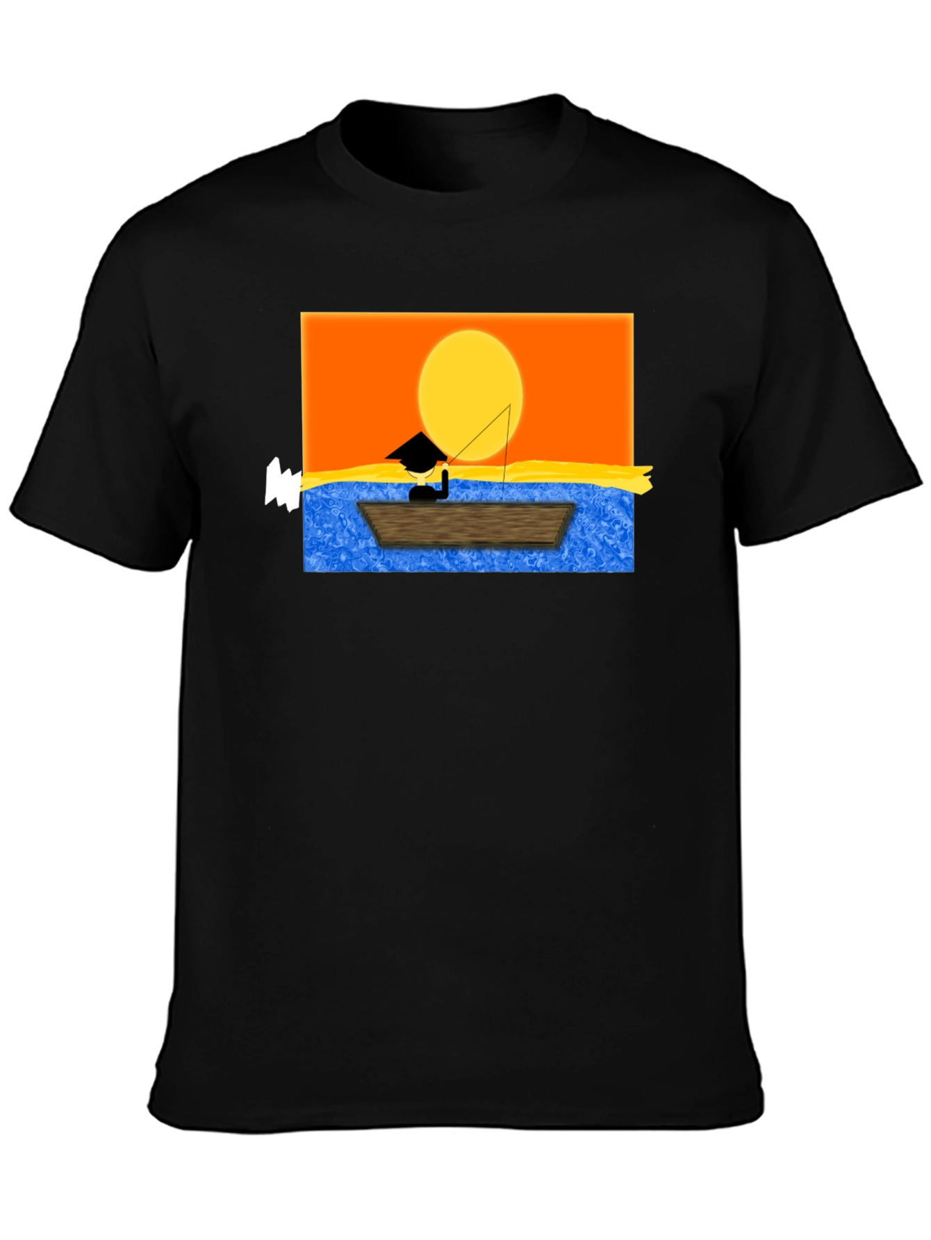 Sunset Fisherman Graphic Tee - Black Cotton Shirt