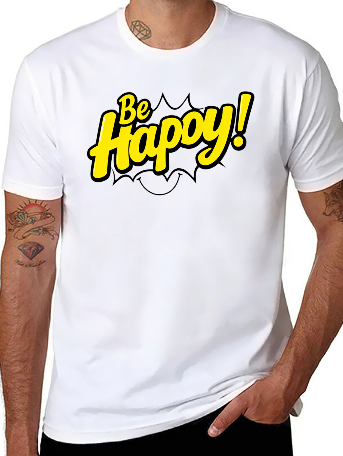 Be Happy! Black Graphic Tee