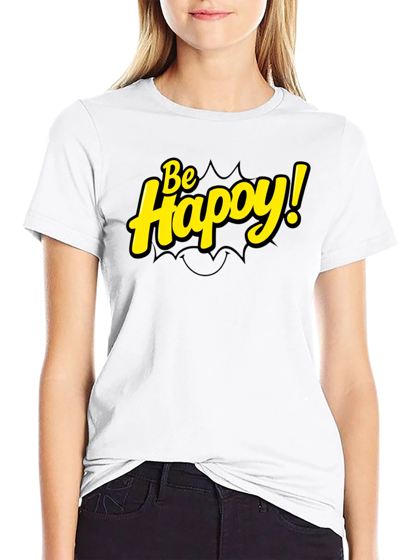 Be Happy! Black Graphic Tee
