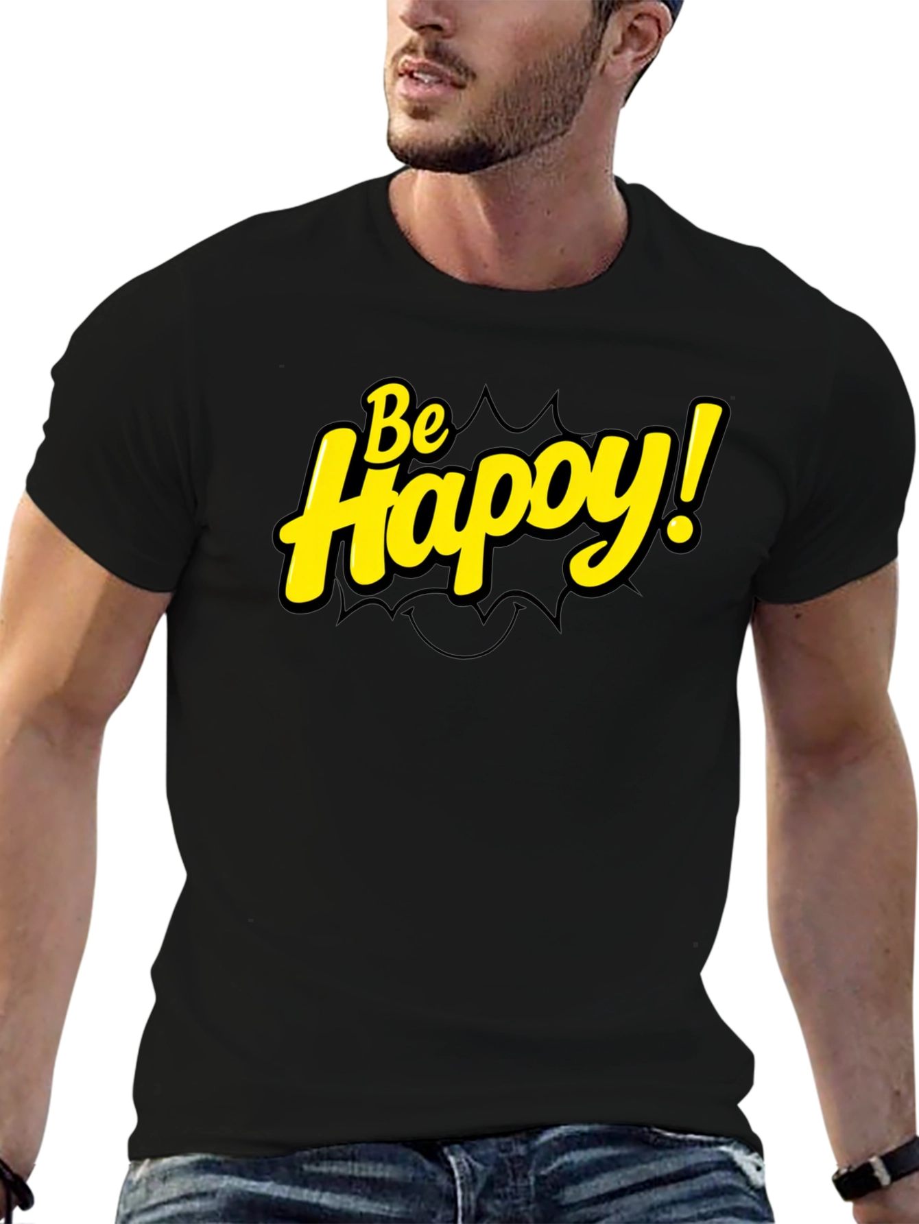 Be Happy! Black Graphic Tee