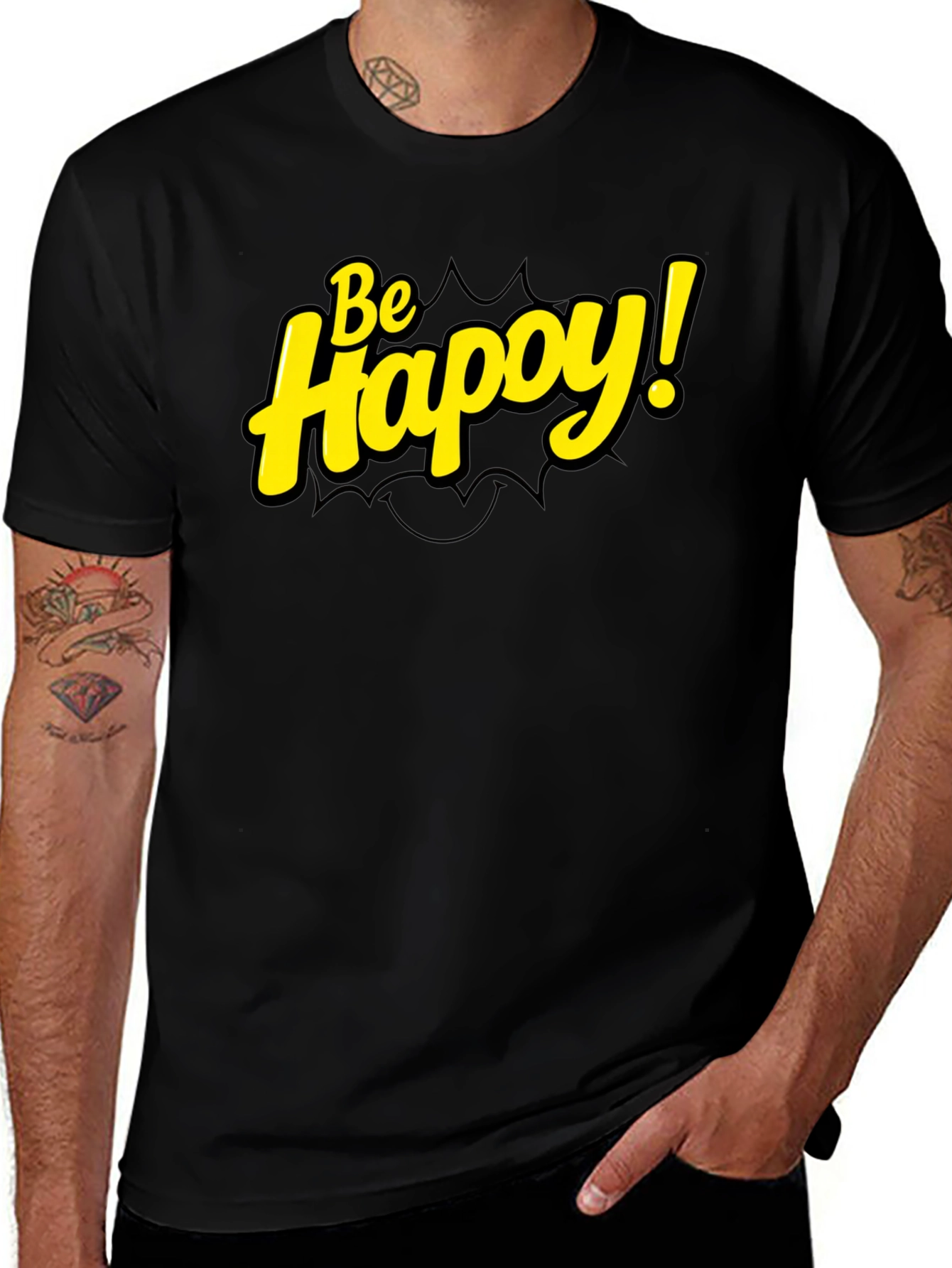 Be Happy! Black Graphic Tee