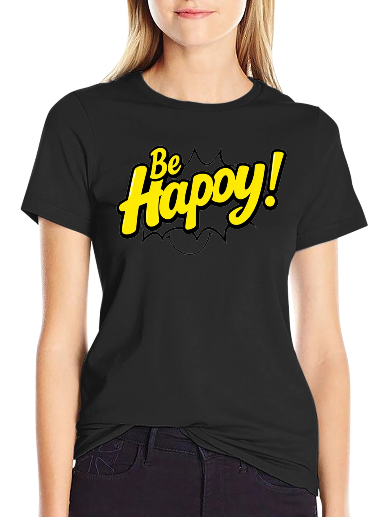 Be Happy! Black Graphic Tee