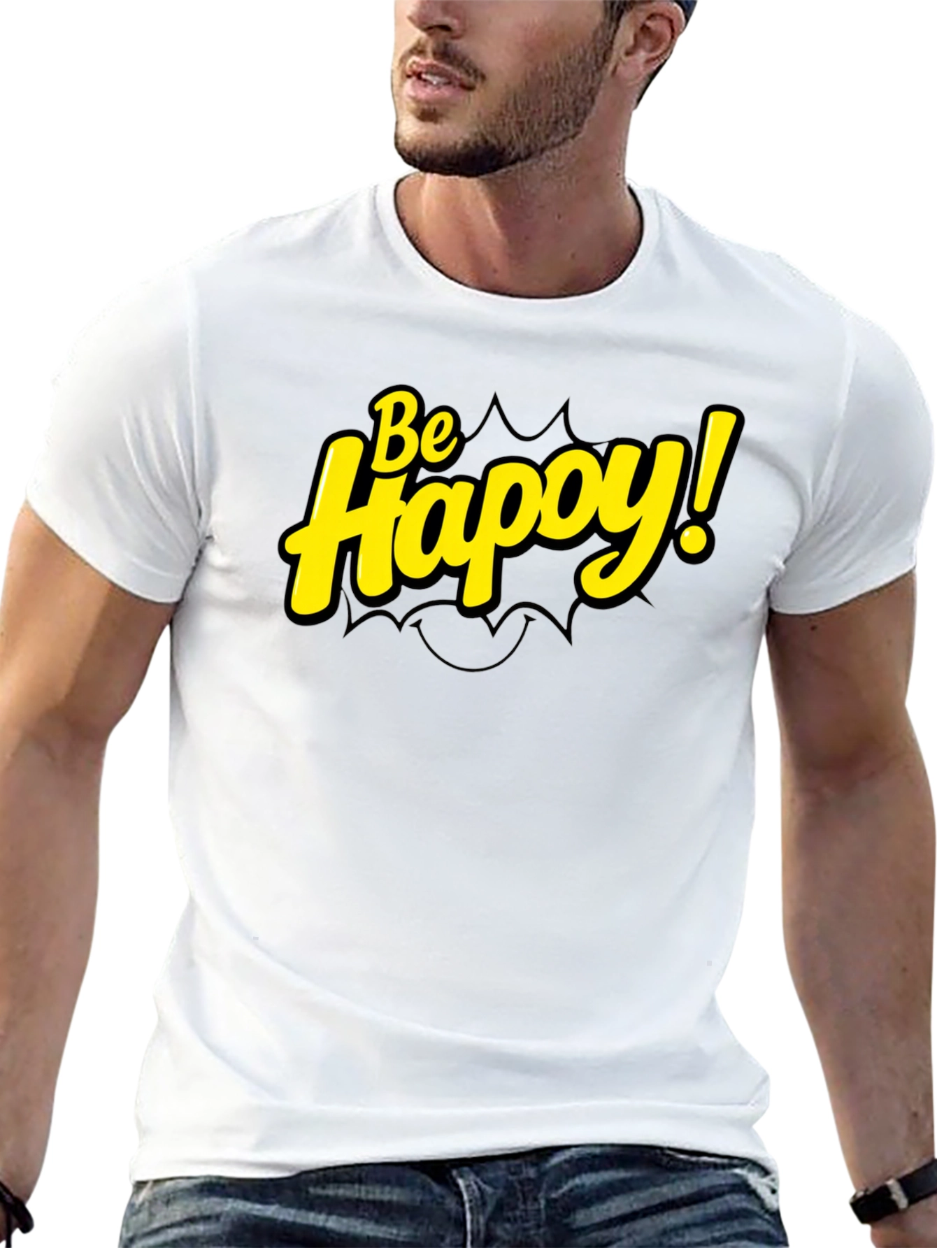 Be Happy! Black Graphic Tee