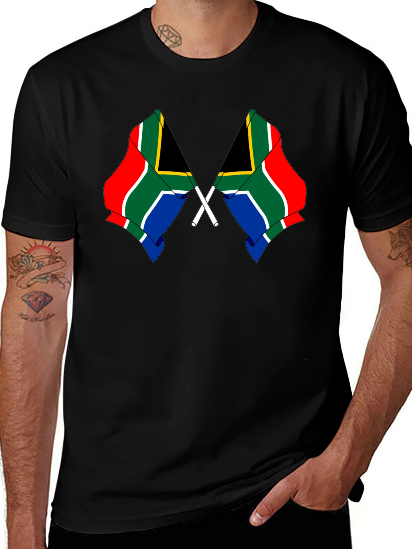 South Africa Flag Graphic Tee - Black Cotton Shirt