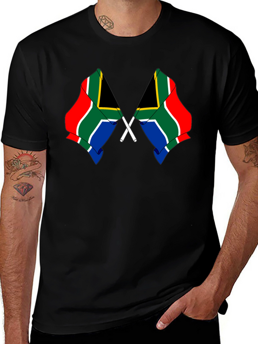 South Africa Flag Graphic Tee - Black Cotton Shirt