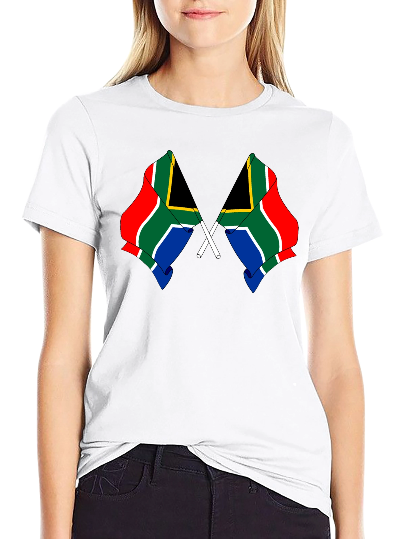 South Africa Flag Graphic Tee - Black Cotton Shirt