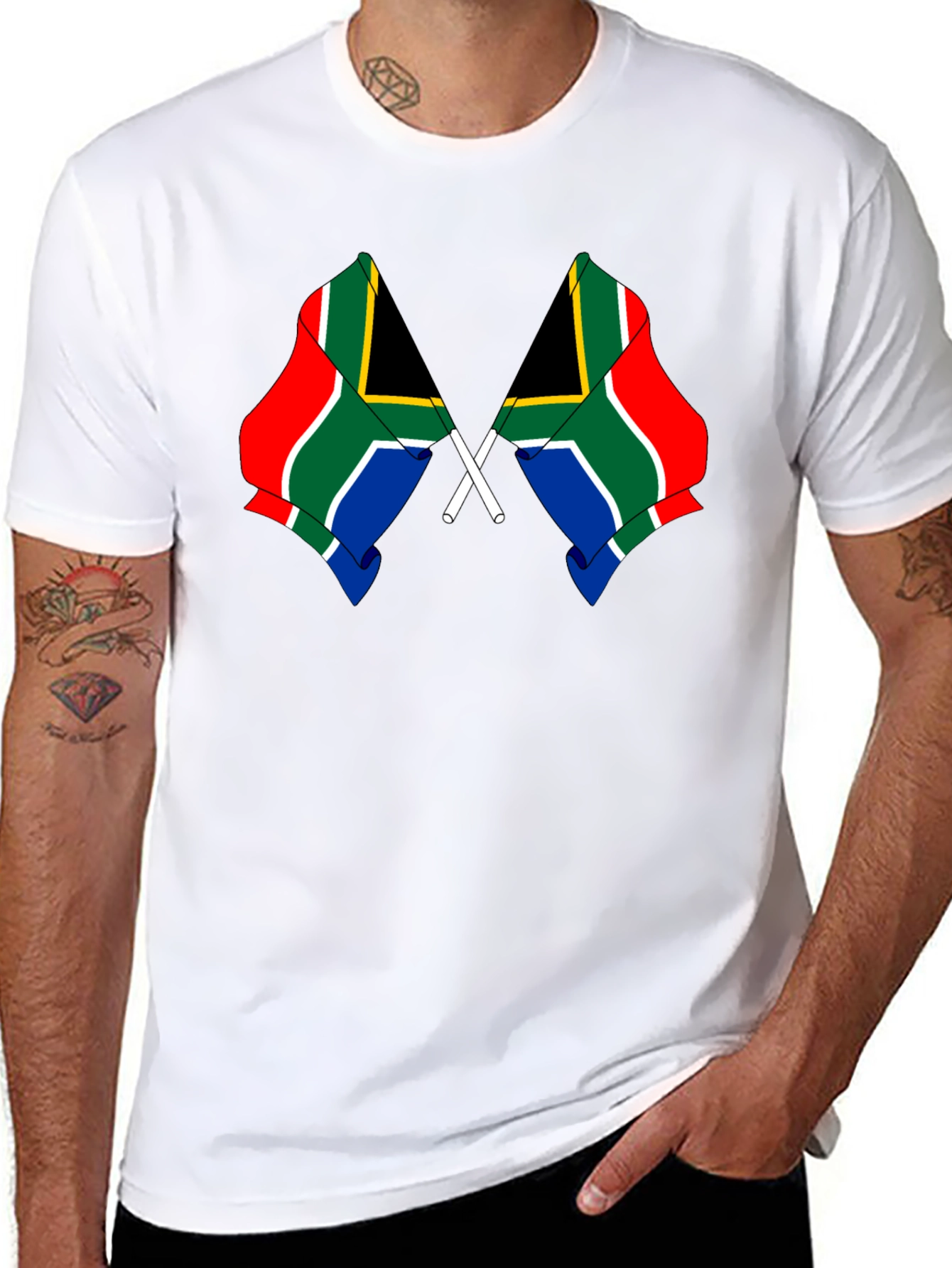 South Africa Flag Graphic Tee - Black Cotton Shirt