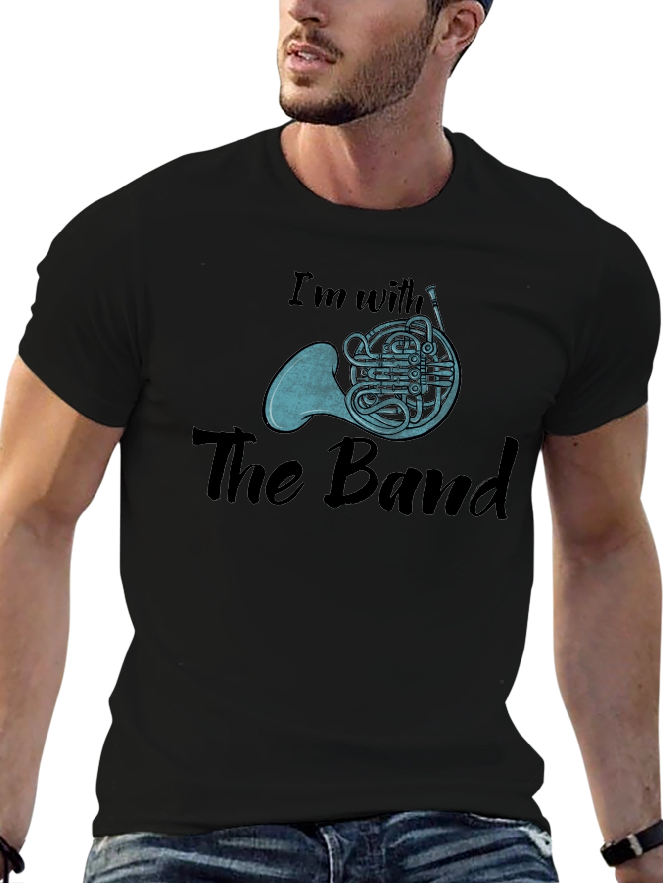 Im With The Band French Horn Black T-Shirt