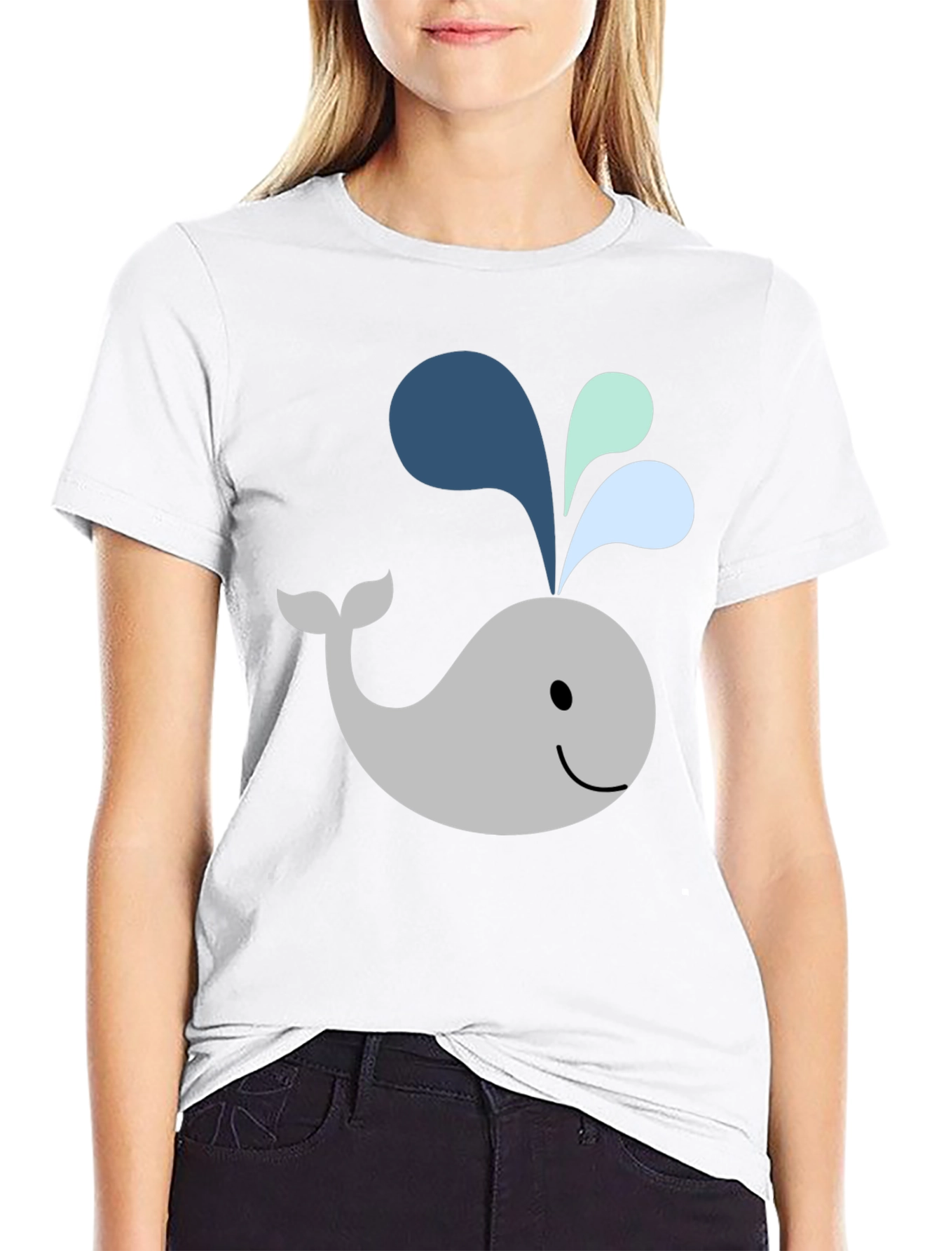 Cute Whale Graphic Black T-Shirt