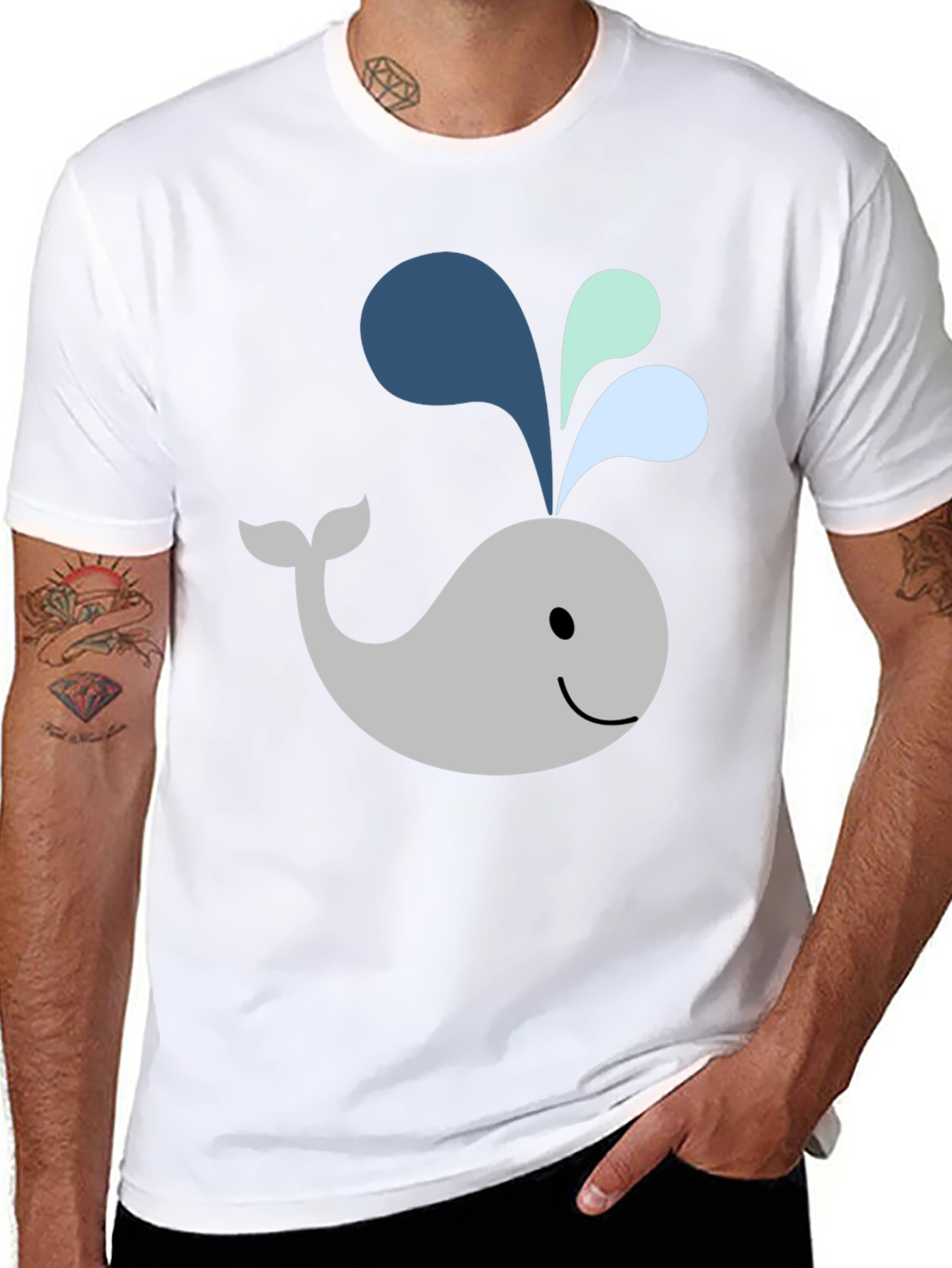 Cute Whale Graphic Black T-Shirt