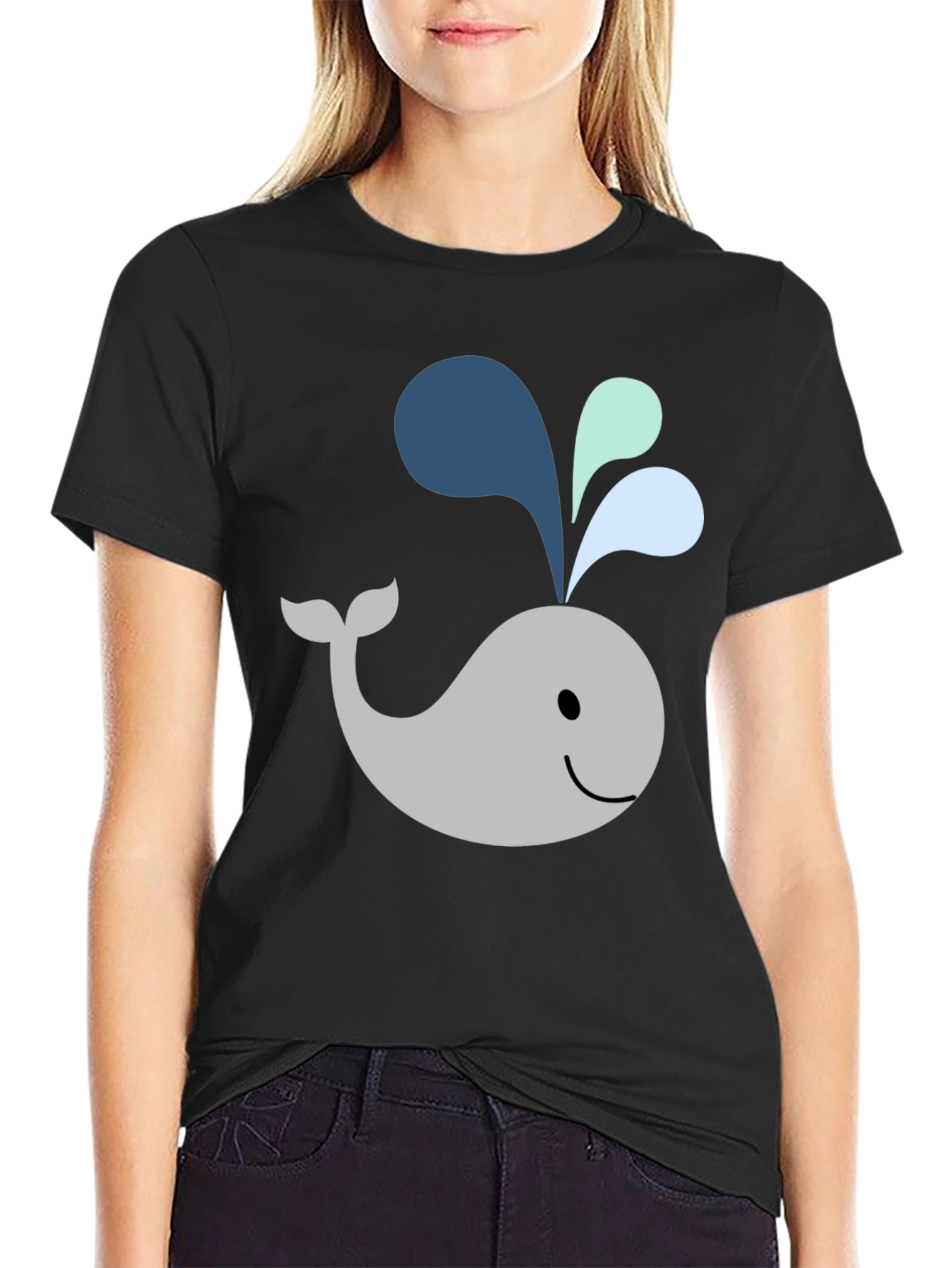 Cute Whale Graphic Black T-Shirt