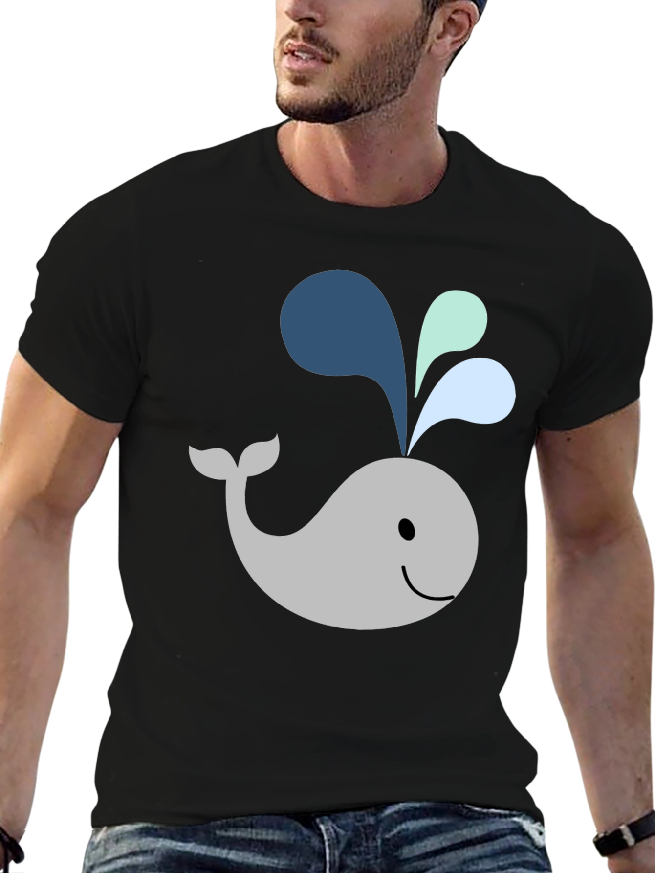 Cute Whale Graphic Black T-Shirt