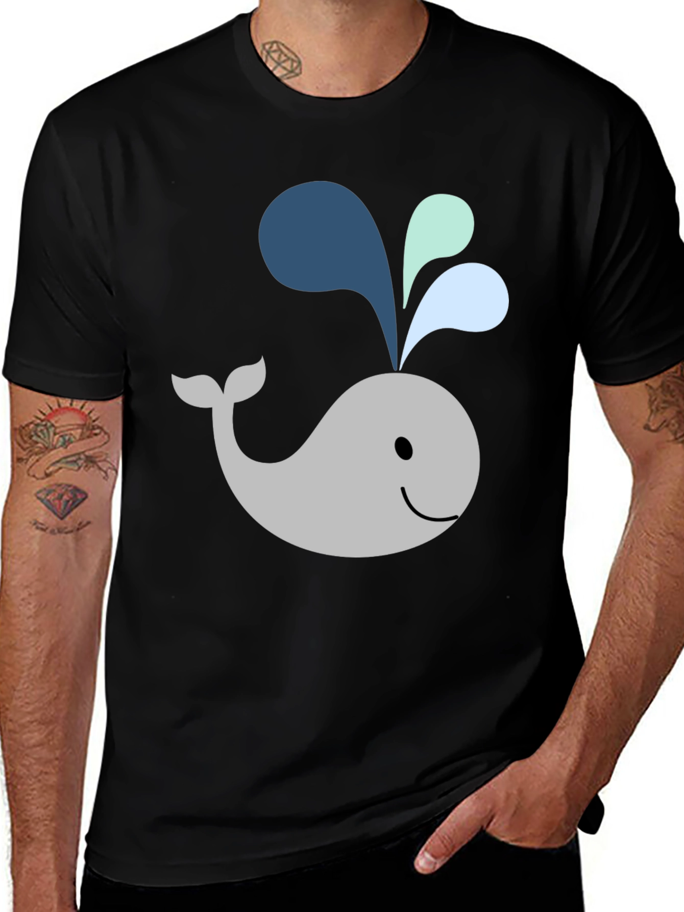 Cute Whale Graphic Black T-Shirt