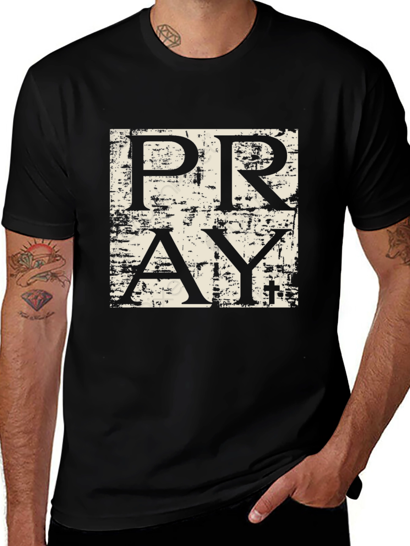 Pray Graphic Tee - Black Cotton Casual T-Shirt
