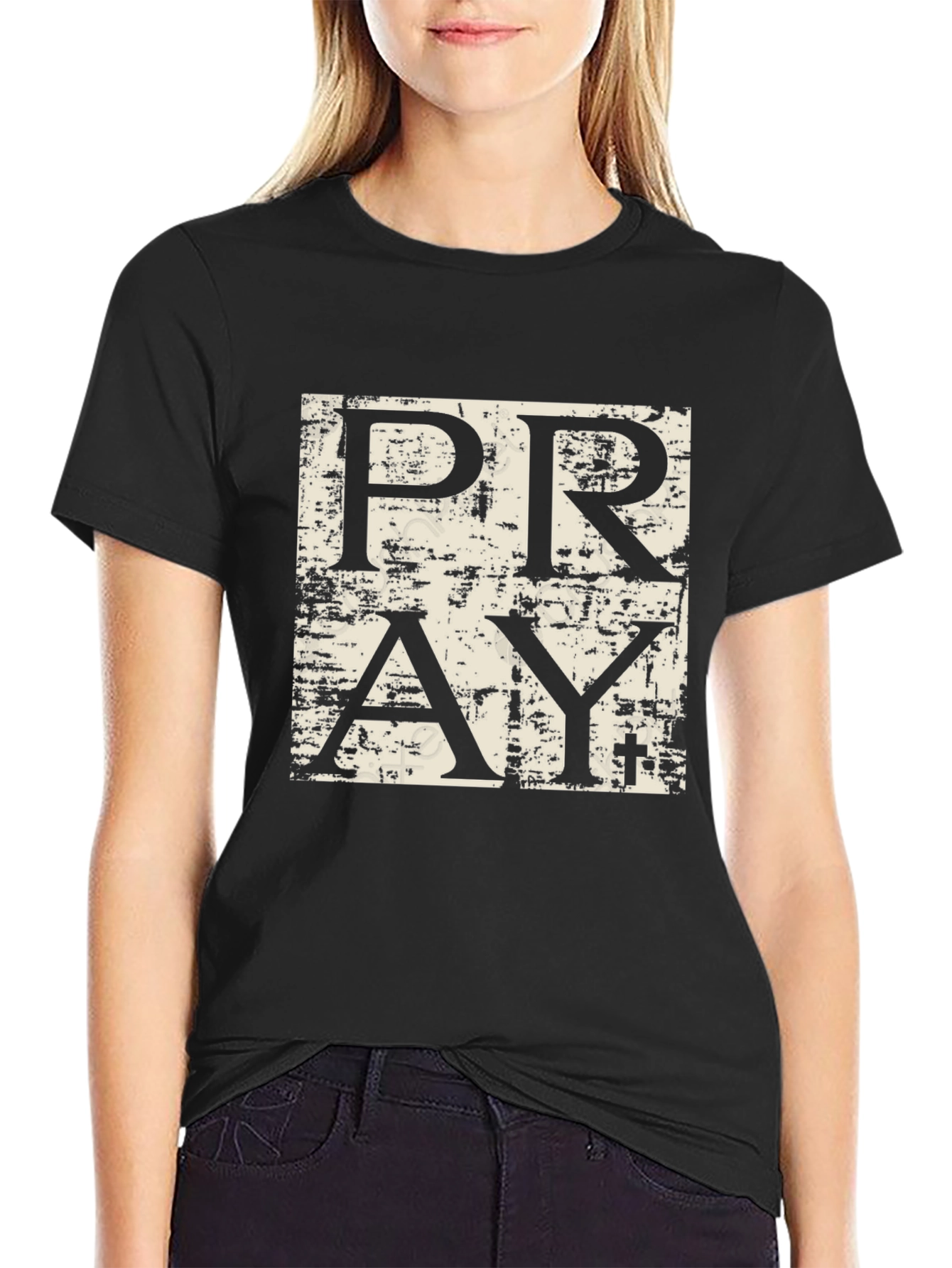 Pray Graphic Tee - Black Cotton Casual T-Shirt