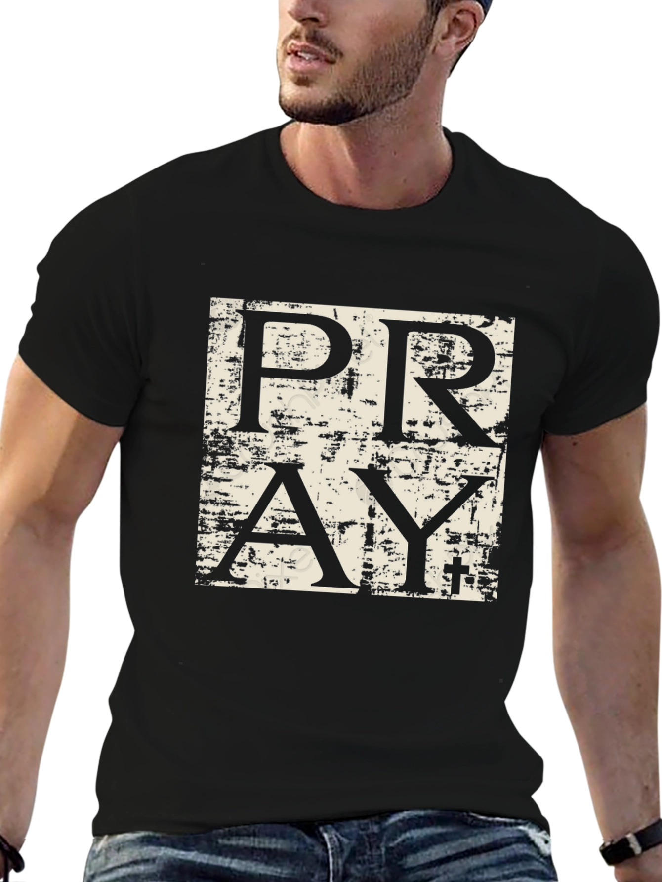 Pray Graphic Tee - Black Cotton Casual T-Shirt