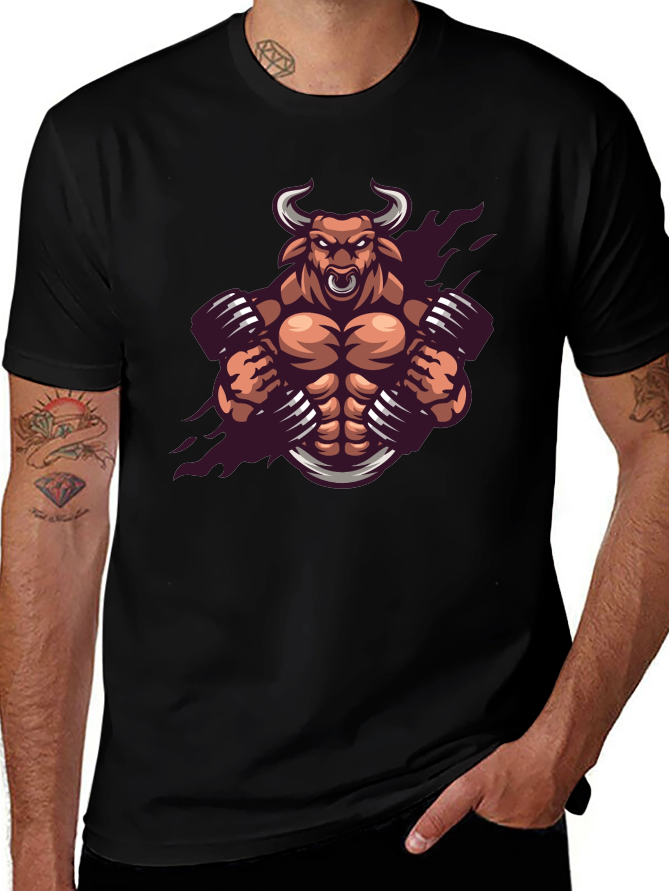 Muscle Bull Graphic Tee - Black Cotton T-Shirt