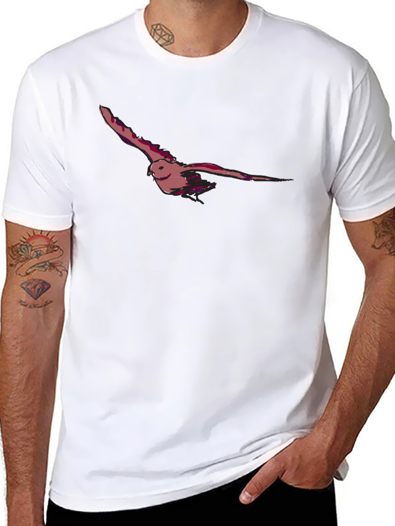 Black T-Shirt with Bird Print
