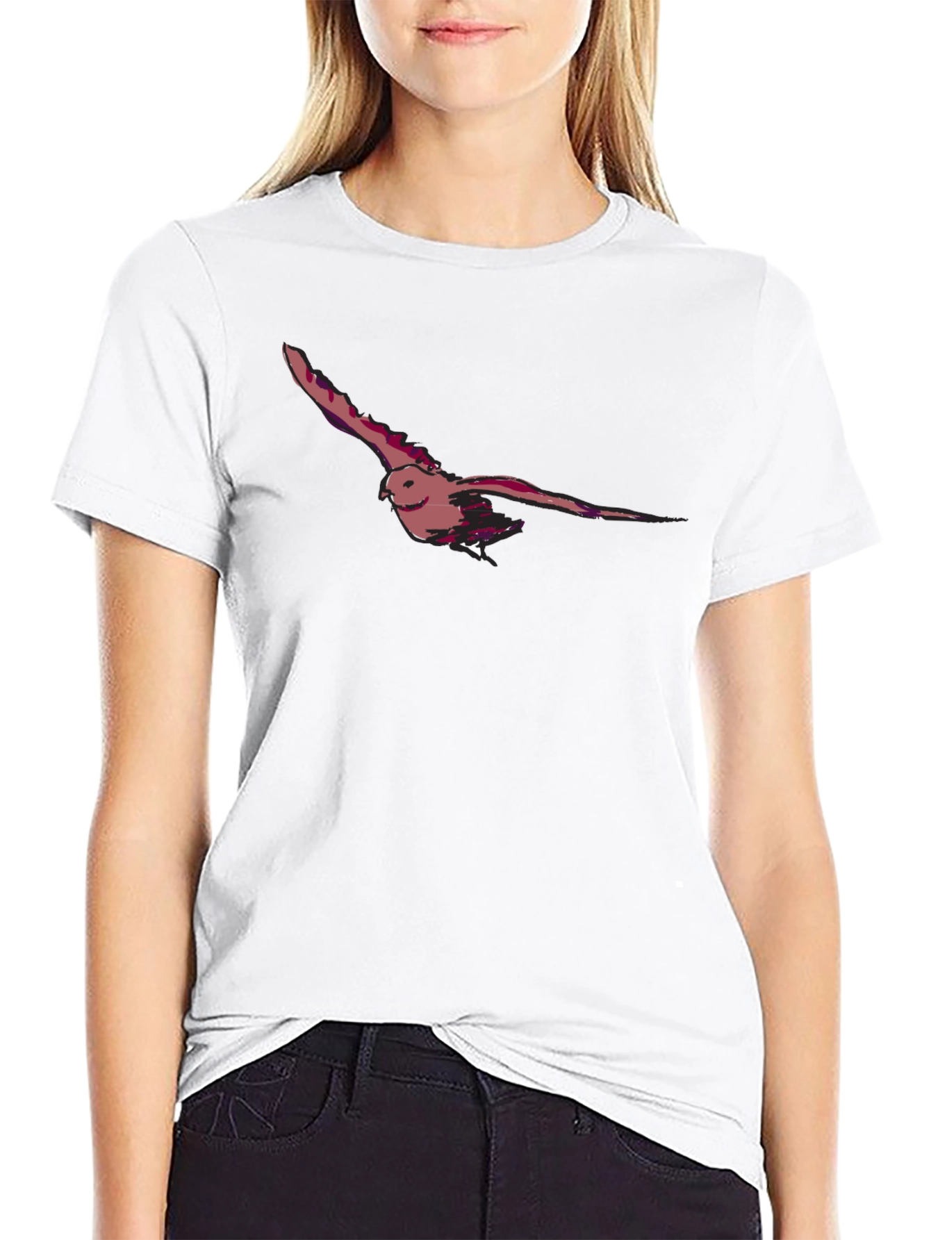 Black T-Shirt with Bird Print