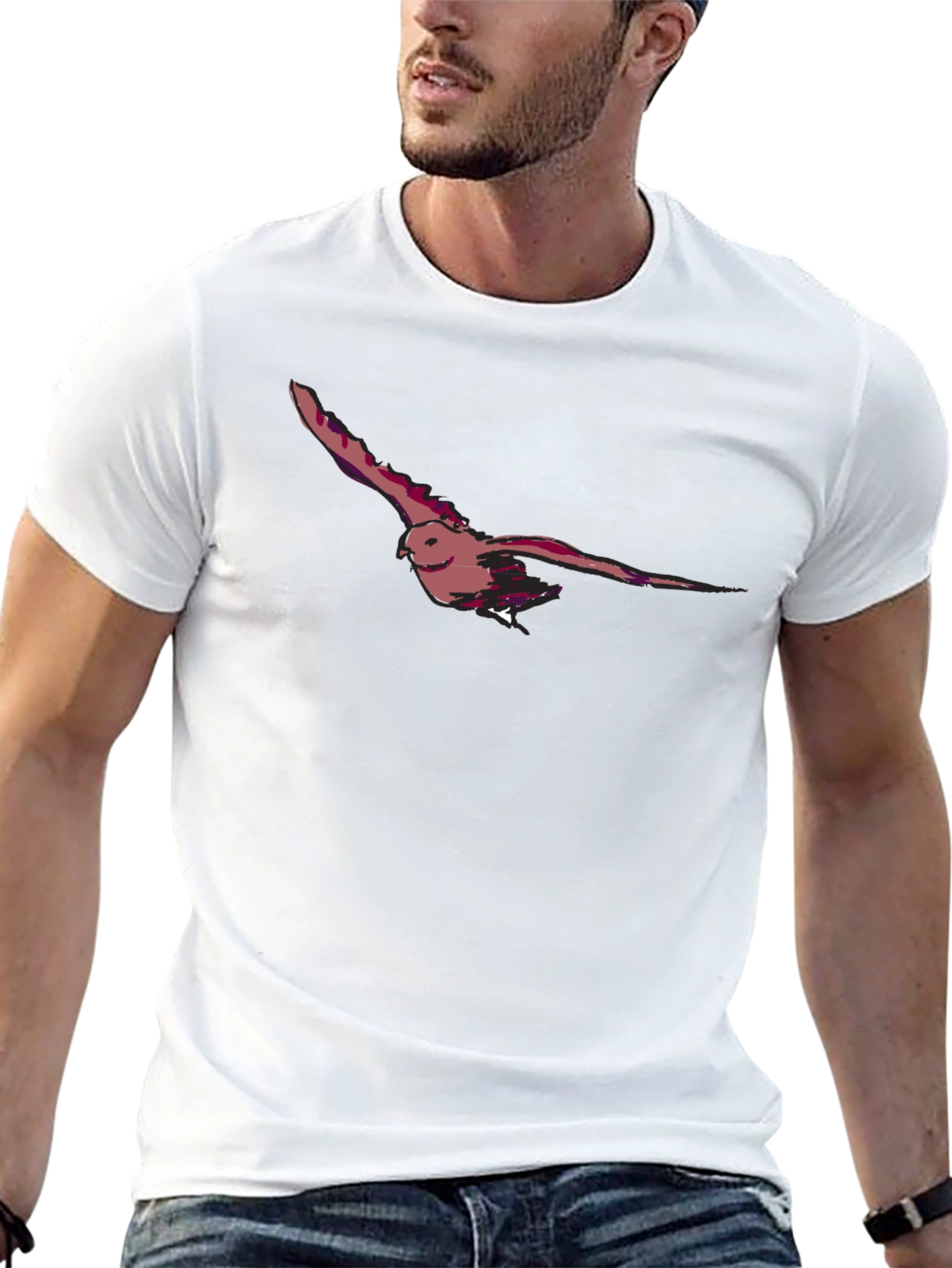 Black T-Shirt with Bird Print