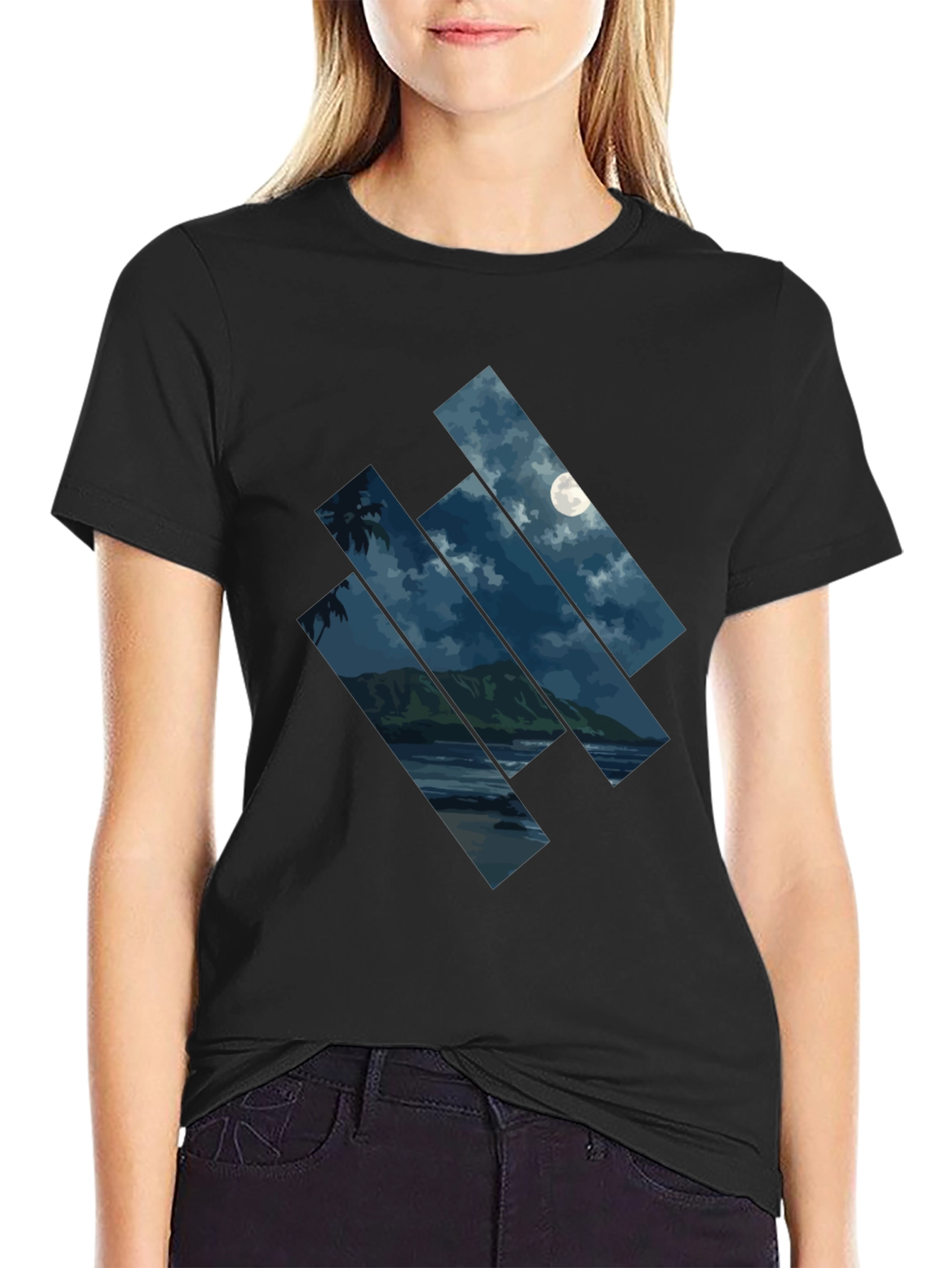 Moonlit Beach Graphic Tee - Mens Black T-Shirt