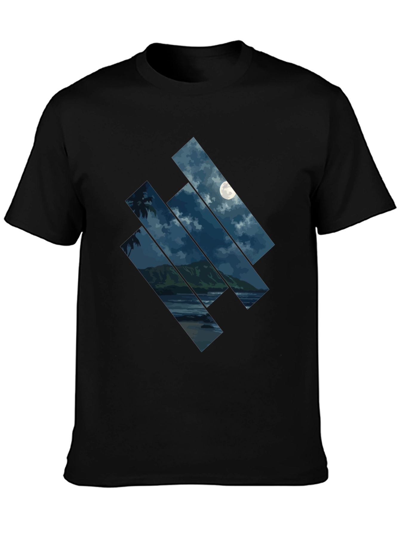 Moonlit Beach Graphic Tee - Mens Black T-Shirt