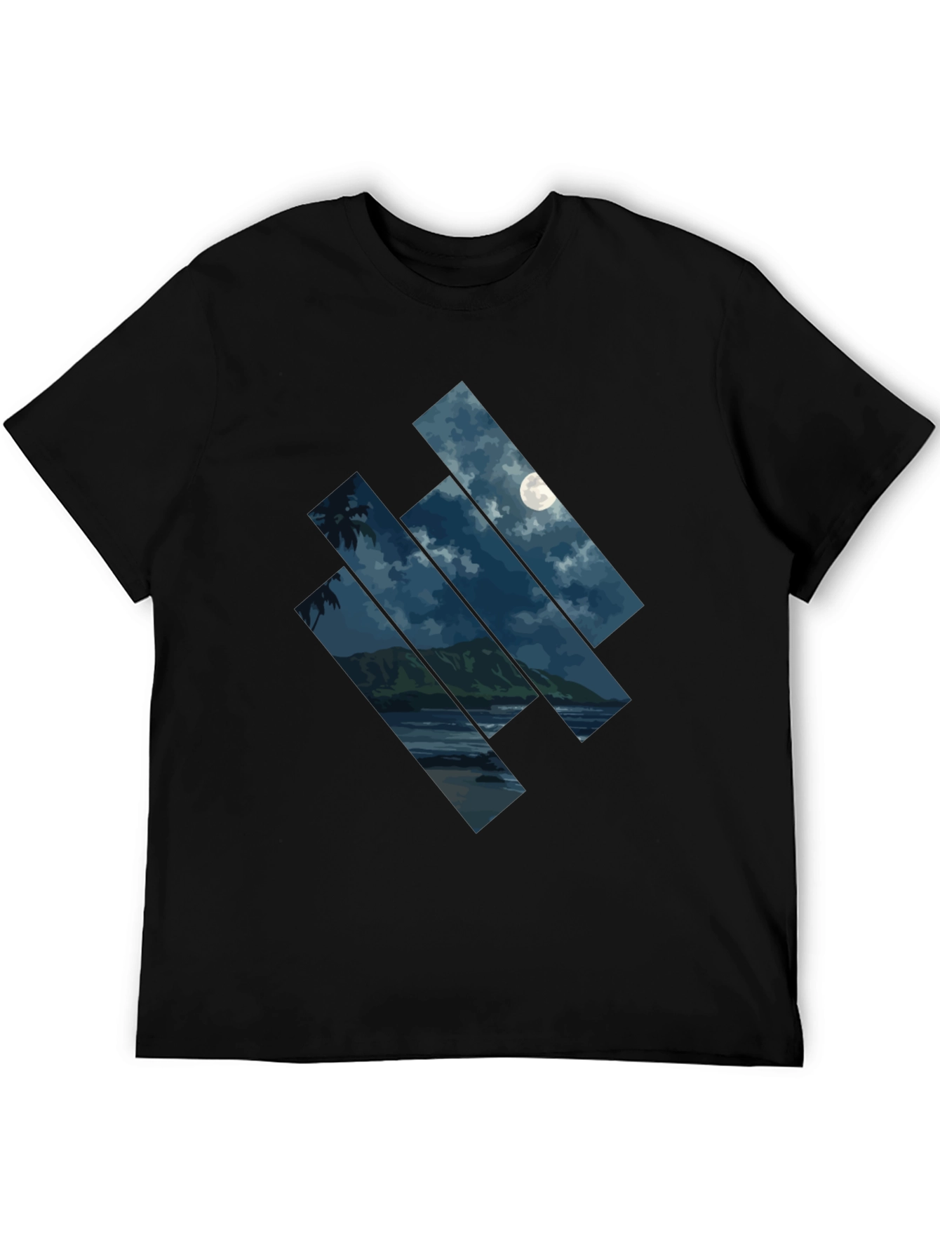 Moonlit Beach Graphic Tee - Mens Black T-Shirt