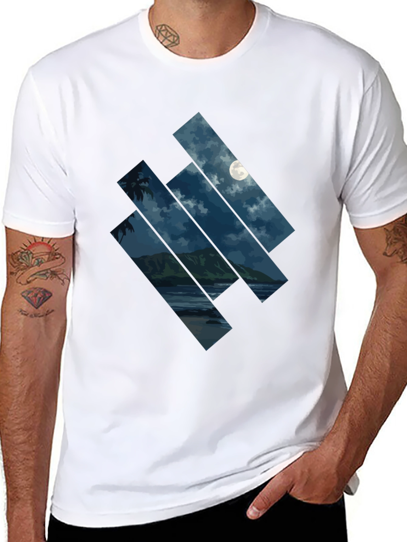 Moonlit Beach Graphic Tee - Mens Black T-Shirt